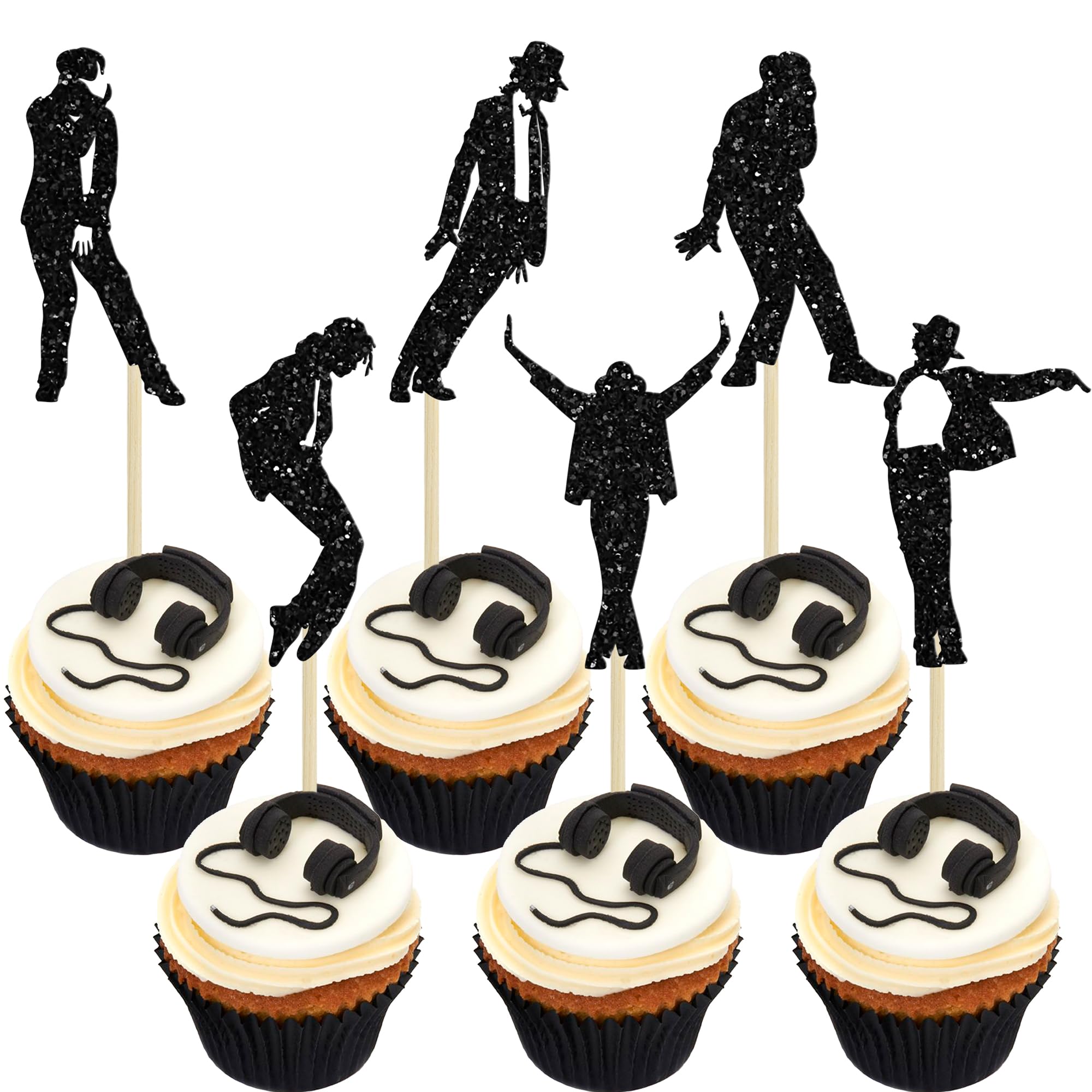 Ephlyn 30Pcs Dance King Cupcake Toppers Dancers Happy Birthday Cupcake Pick Decorations for Forever God Art Dance Theme Birthday Anniversary Party Decoration Supplies Black