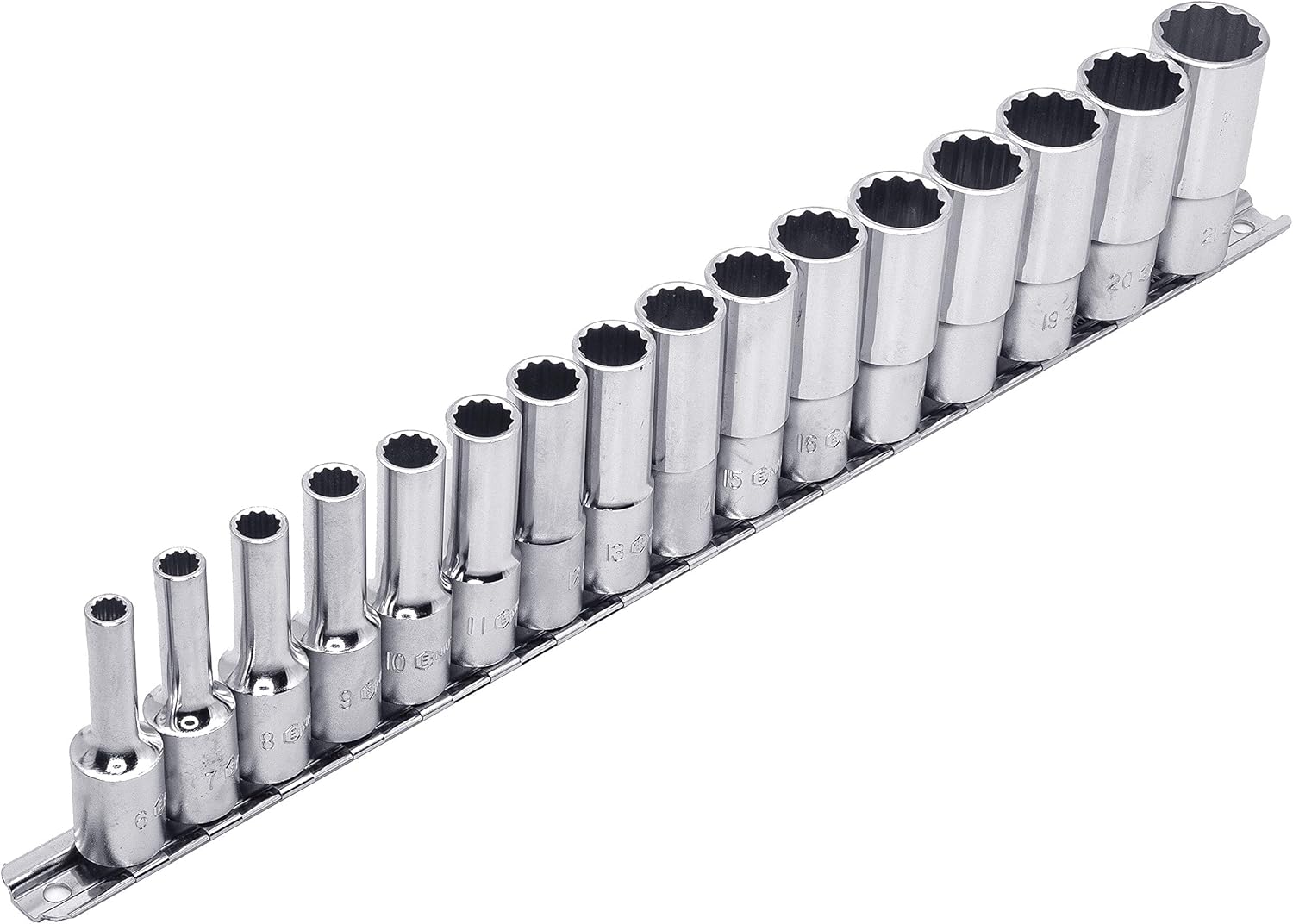 Genius Tools TW-316MD 16 Piece 3/8" Dr. Metric Deep Hand Socket Set
