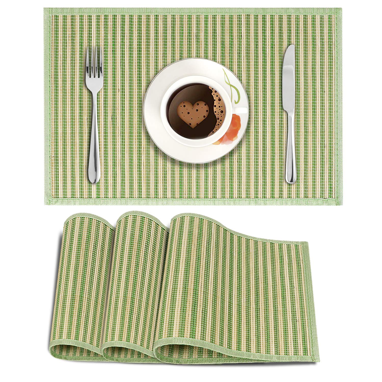 HOKIPO Reversible Bamboo Placemats Set of 4 Table Mats, 45x30 cm, Green (AR2814) (B084MH32KW) Amazon Price History, Amazon Price Tracker