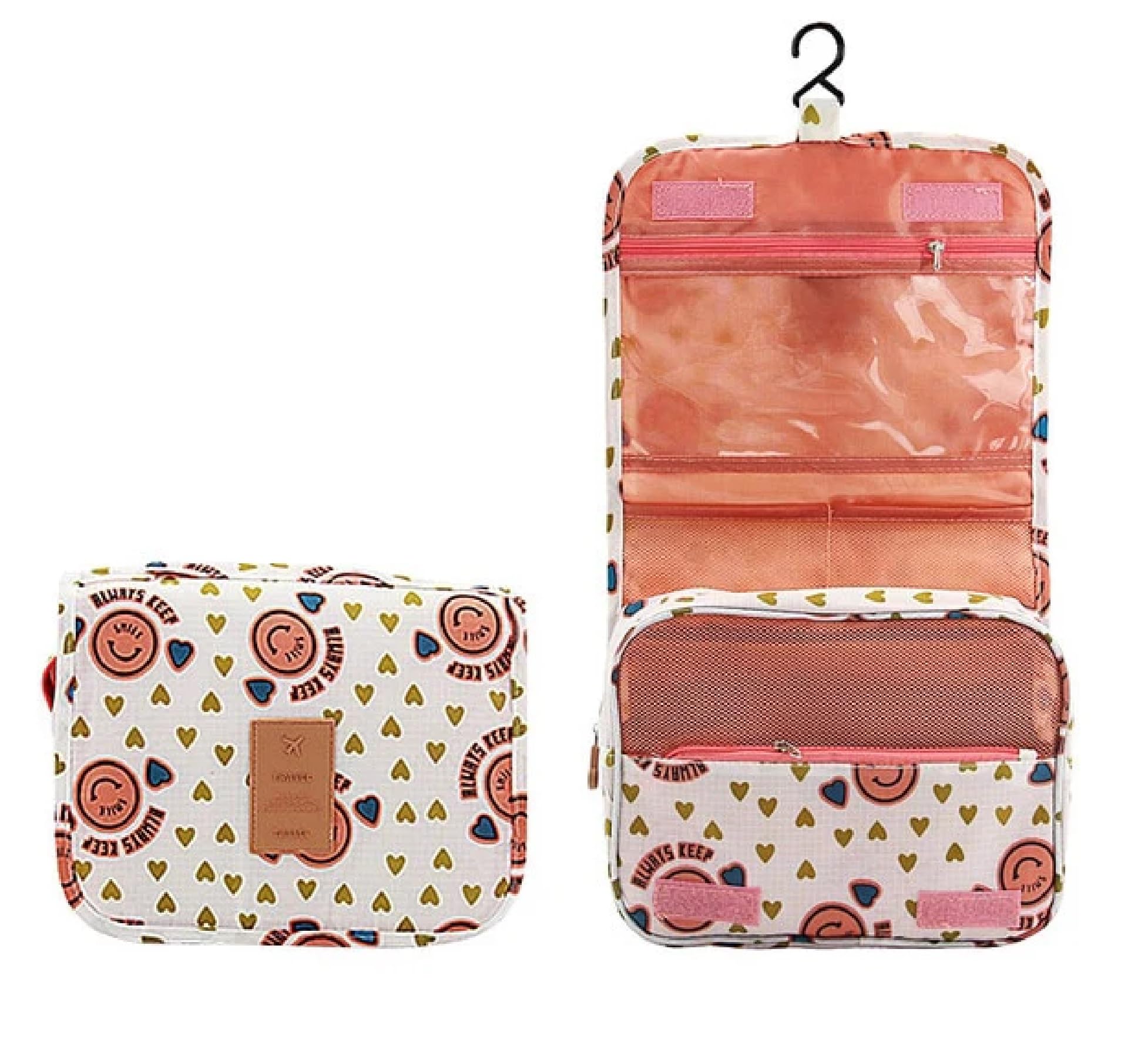 AUGEN Travel Toiletry Bag With Hanging Hook, Portable Makeup Bag Organizer For Women, Water-Resistant Travel Cosmetic Bag Essentials Accessories (