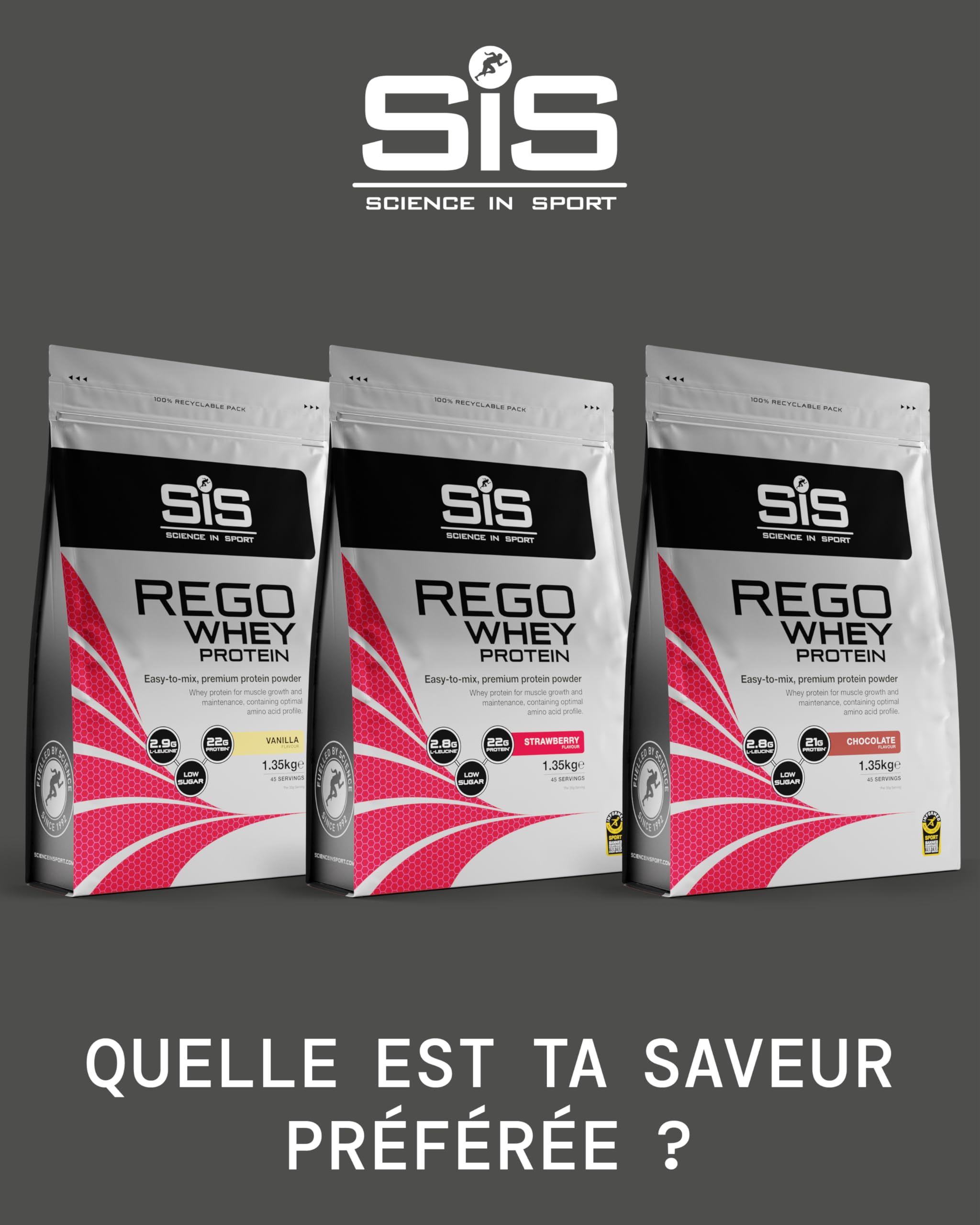 Science in Sport Rego Whey Protein Poudre 1,35kg Chocolat - Poudre récupération avec glucides, protéines, électrolytes, vitamines et minéraux, soutient un entraînement efficace, 100% Whey