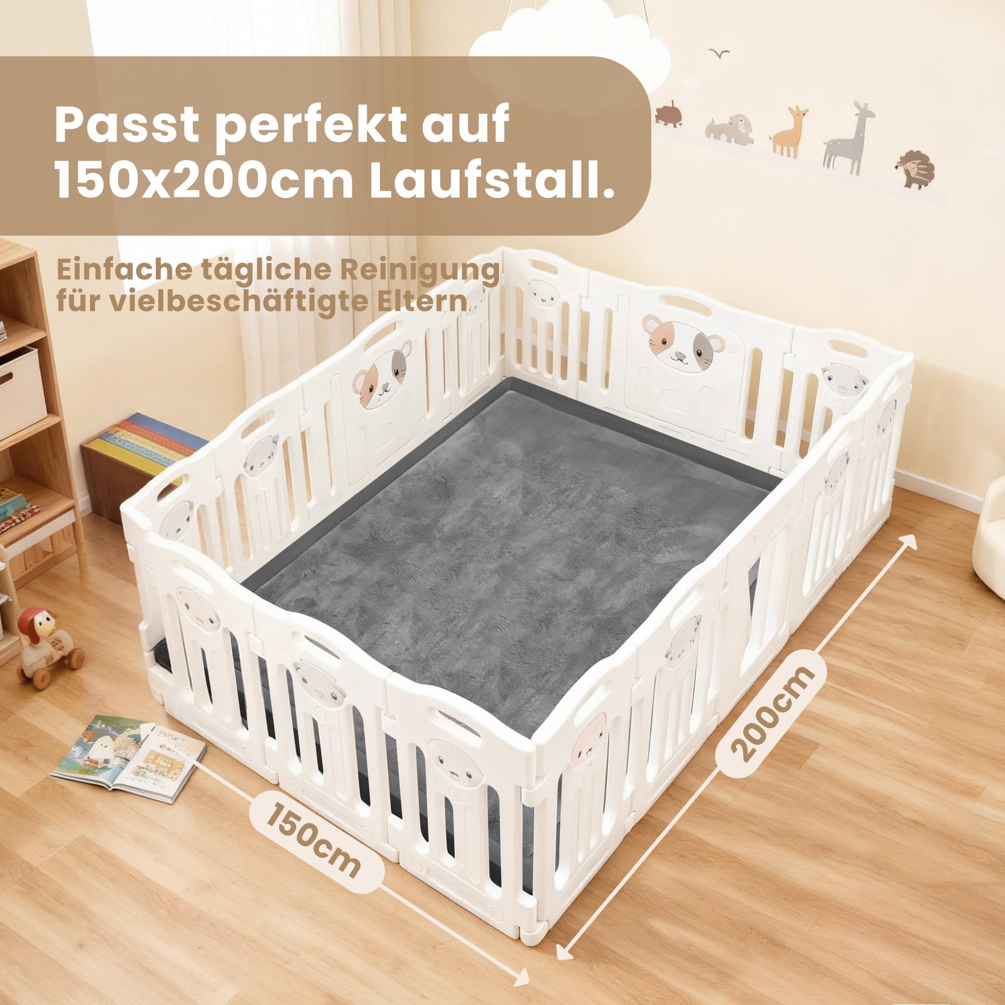 ACOMOPACK Baby Krabbelmatte 150x200x3.5cm Große Spielmatte mit Schaumfüllung Rutschfester Unterseite Weicher Teppich für Kinderzimmer und Laufgitter Dunkelgrau
