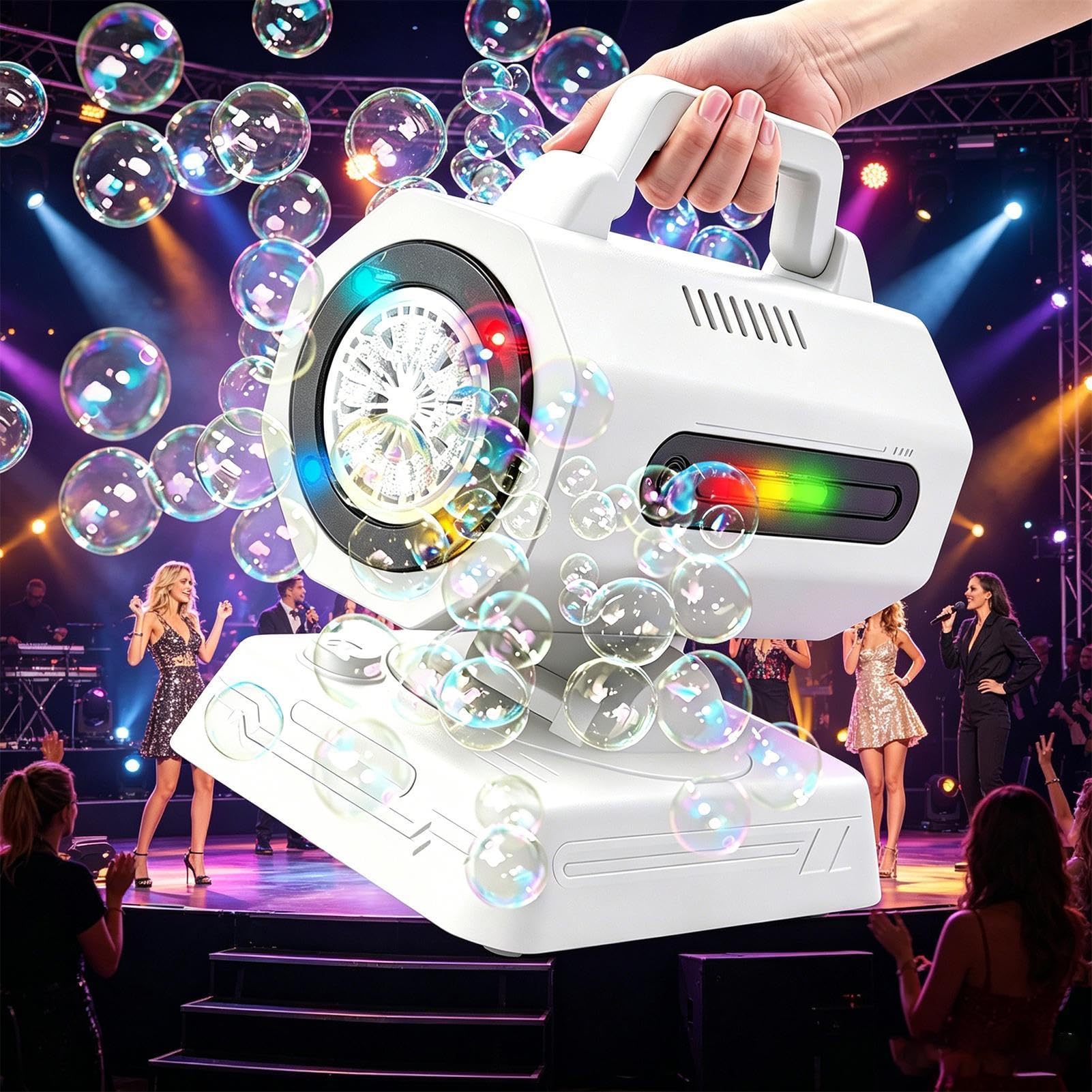 Macchina per Bolle Generatore Portatile A Batteria Con LED RGB | Articoli per Feste all'Aperto Per Feste Compleanni Bambini, Giardino, Prato, , Spiaggia Estiva, Piscina, Bagno, Vasca
