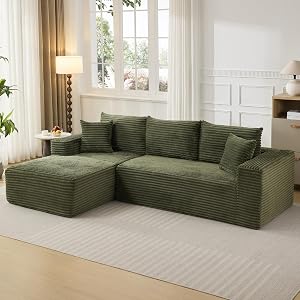 No-Assembly Required Sectional Couch, 108" Modular Sofa with l-Shaped Chaise, Deep Boneless Couches for Living Room – Plush Corduroy Couches for Ultimate Comfort, Left-Facing Chaise