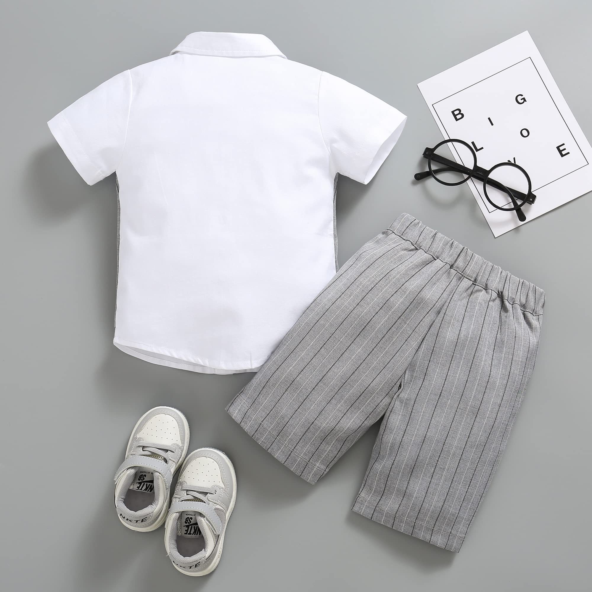 TriHDsArt Baby Toddler Boys Vest Suits Set Short Shirts with Bowtie and Pants Dressy Outfits(Grey,100)