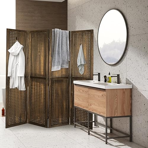 Miniatura 3 de Babion Pantalla de tablero de clavijas de 4 paneles, divisor de habitación, tablero de clavijas, pantallas de privacidad plegables independientes,