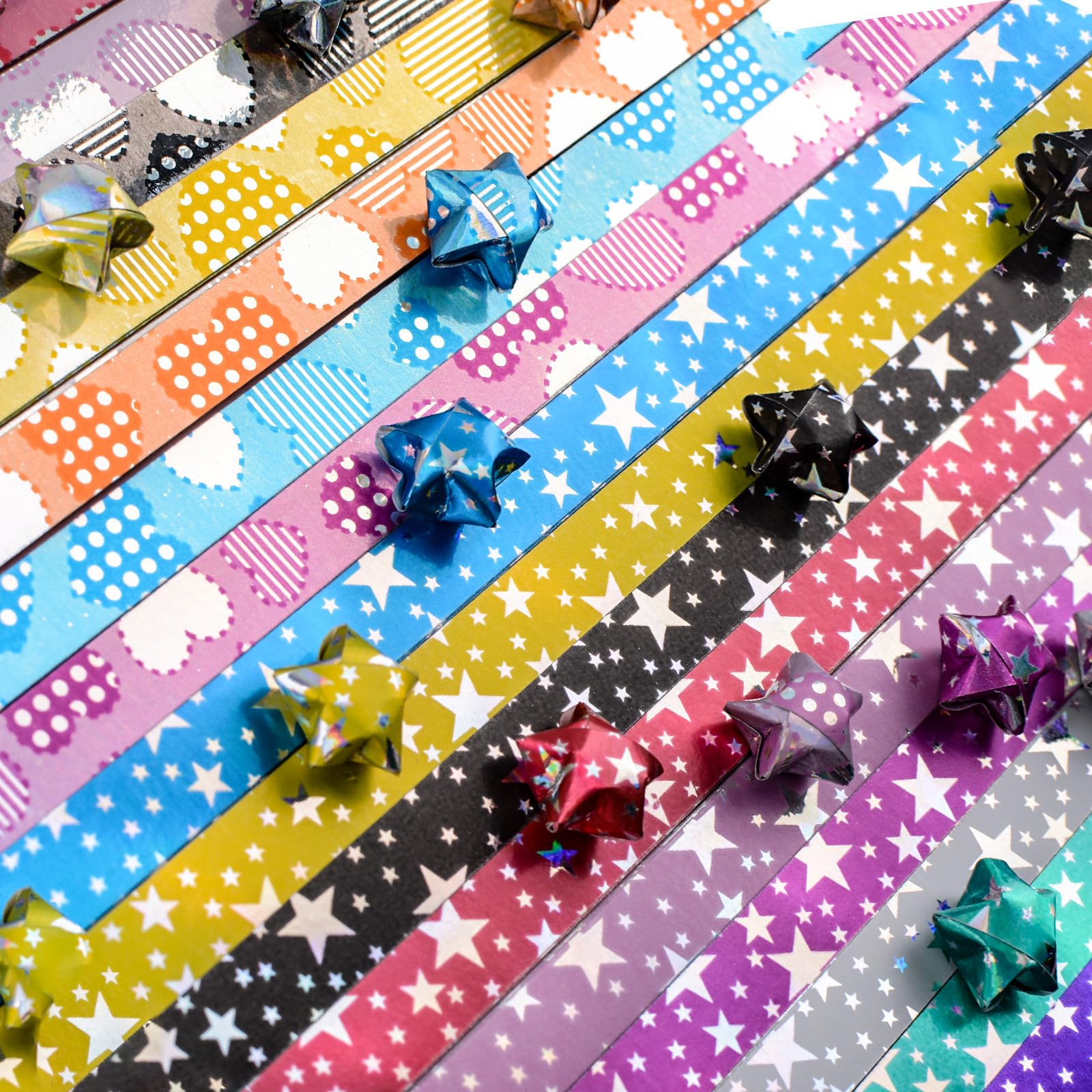 URROMA 540Pcs Heart & Star Pattern Origami Star Paper Strips Glitter Colorful Print Lucky Star Paper Strips for DIY Handcrafts School Teaching - Image 4