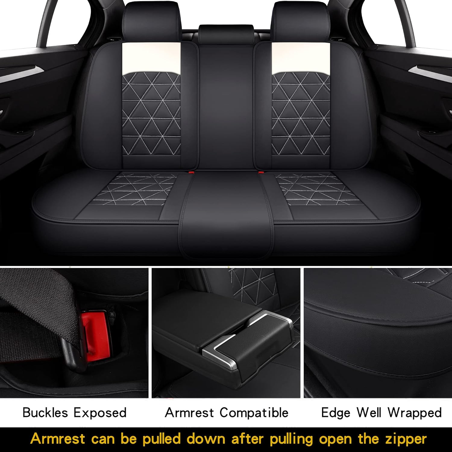 Top Rated NS YOLO Leather&Fabric Car Seat Covers, Faux Leatherette Automotive Vehicle Cushion Cover for Cars SUV Pick-up Truck Universal Fit Set Auto Interior Accessories (Full Set, Cream and Black) Best Cyber Monday 🔥 NS YOLO Leather&Fabric Car Seat Covers, Faux Leatherette Automotive Vehicle Cushion Cover for Cars SUV Pick-up Truck Universal Fit Set Auto Interior Accessories (Full Set, Cream and Black)