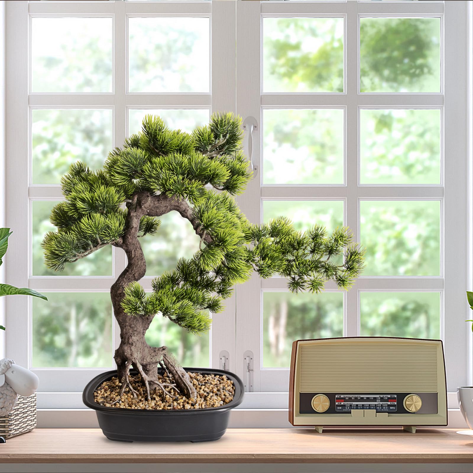 Planta de bonsái artificial, plantas grandes de enebro sintético de 20 pulgadas, plantas de pino sintético en maceta, decoración de interiores para oficina, escritorio, mesa del hogar, árbol bonsái de