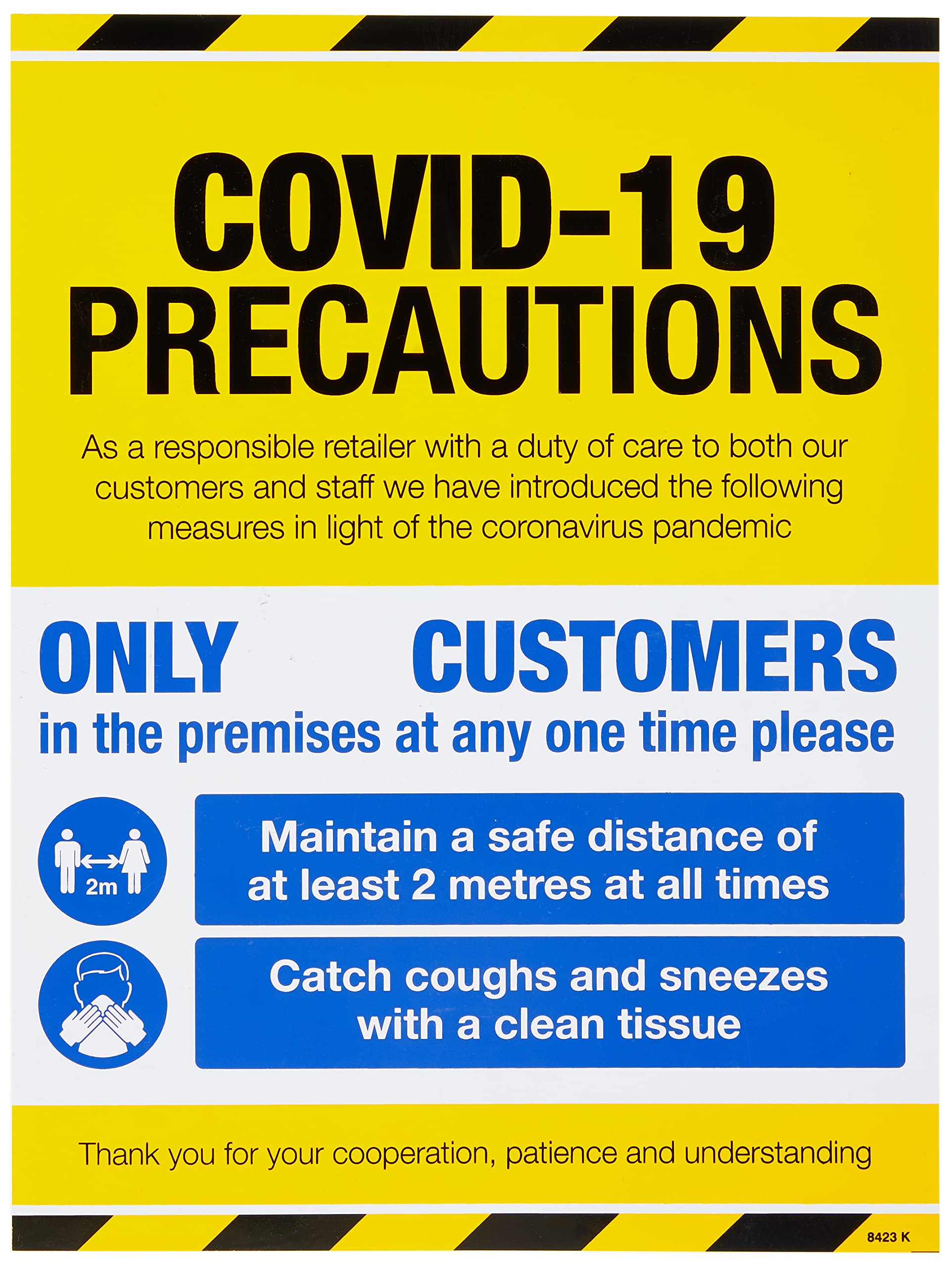 COVID 19 Precautions - Shop window sign