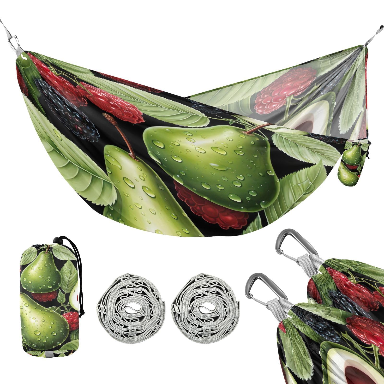 Kigai Pear Mulberry Camping Hammock Durable & Portable Travel Hammock Holds 330lbs with Tree Strapsm, Pocket, Camping Accessories