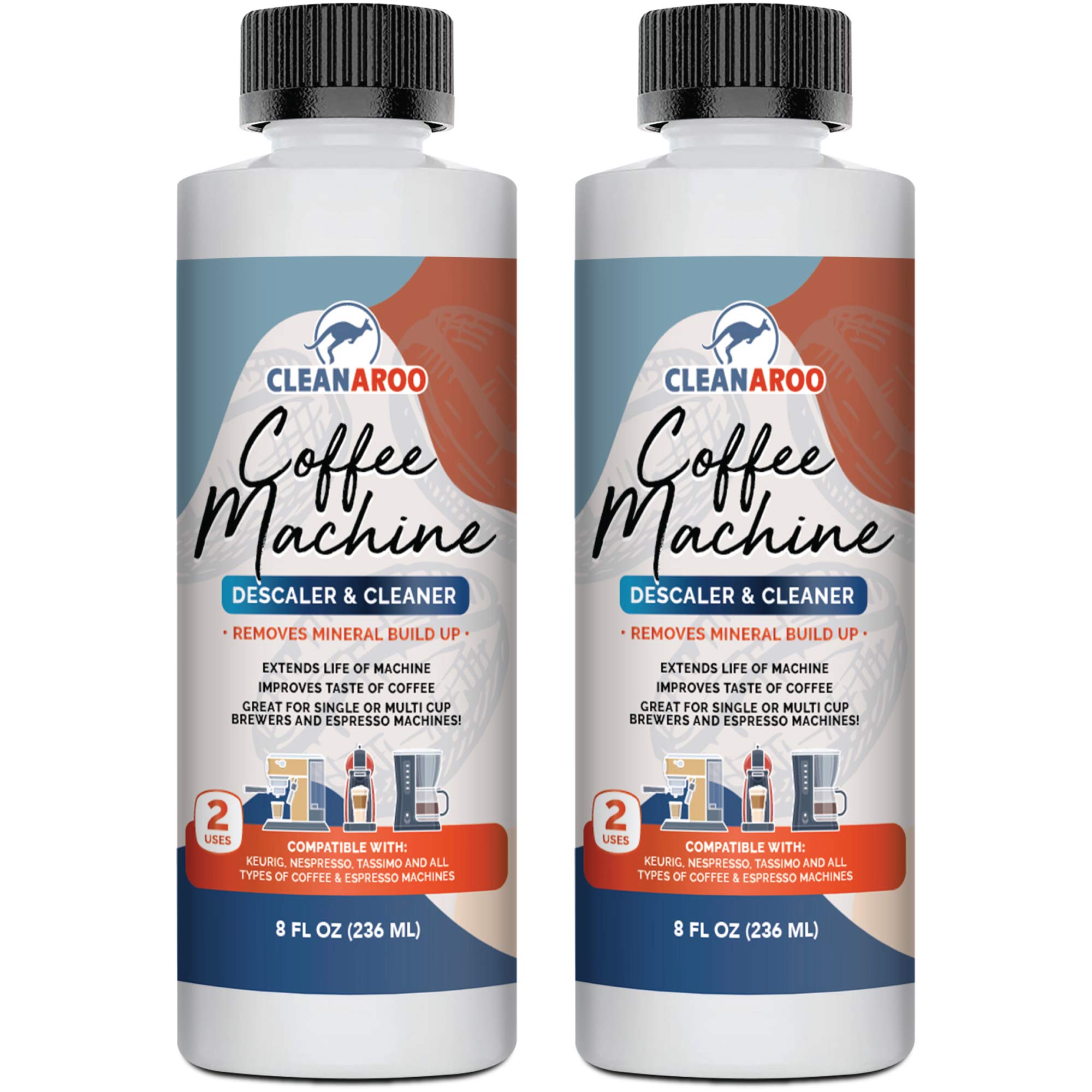 Buy Cleanaroo Coffee Machine Descaler & Cleaner 8oz. Bottles (2Pack) Made in the USA