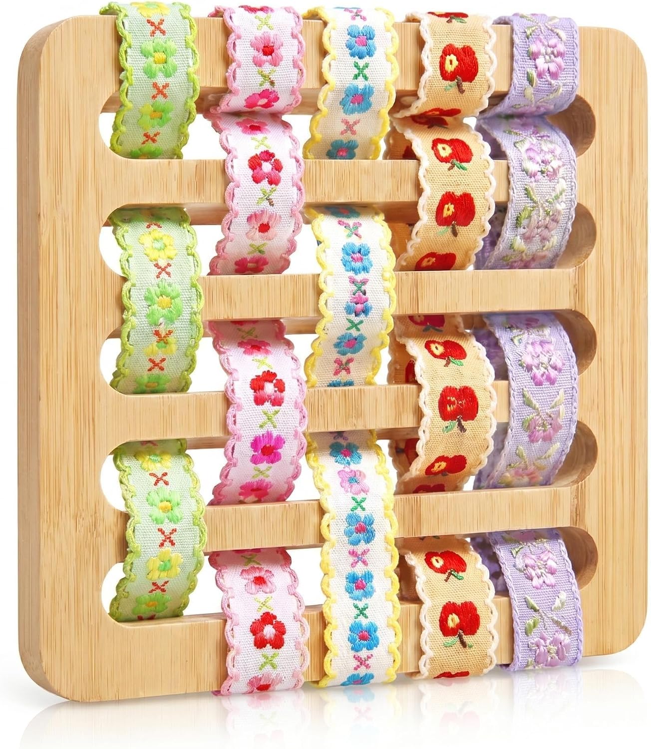 COTTOVE Lacing Toys Wooden Open Ended Busy Board with Floral Ribbons Kid Weaving Board Handwork Preschool Loose Parts