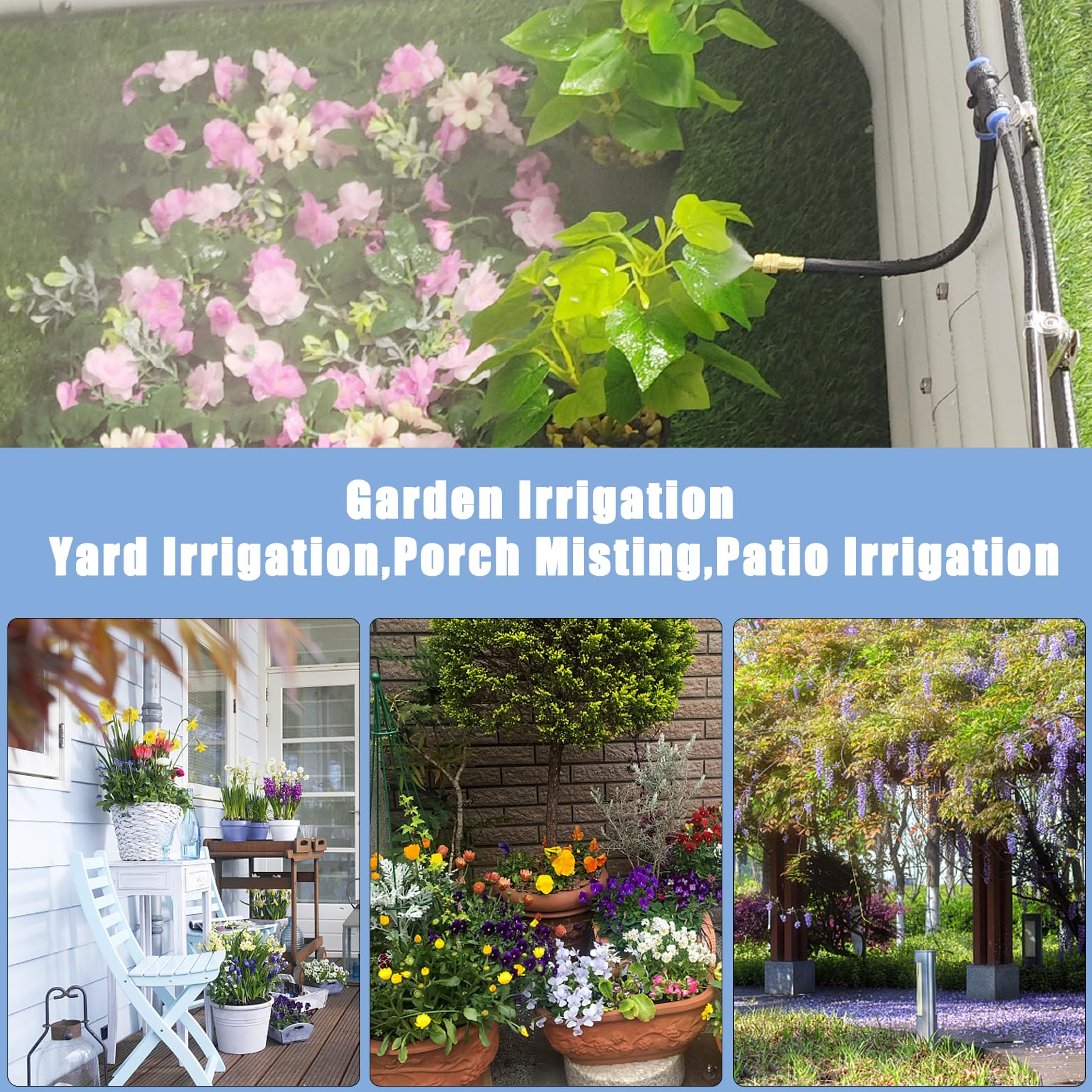 Kit di irrigazione a goccia pieghevole da 1,2 m, sistema di irrigazione delle piante regolabile a 360° + 20 giunti a T aggiornati + 15 ugelli nebulizzatori + adattatore standard per rubinetto +