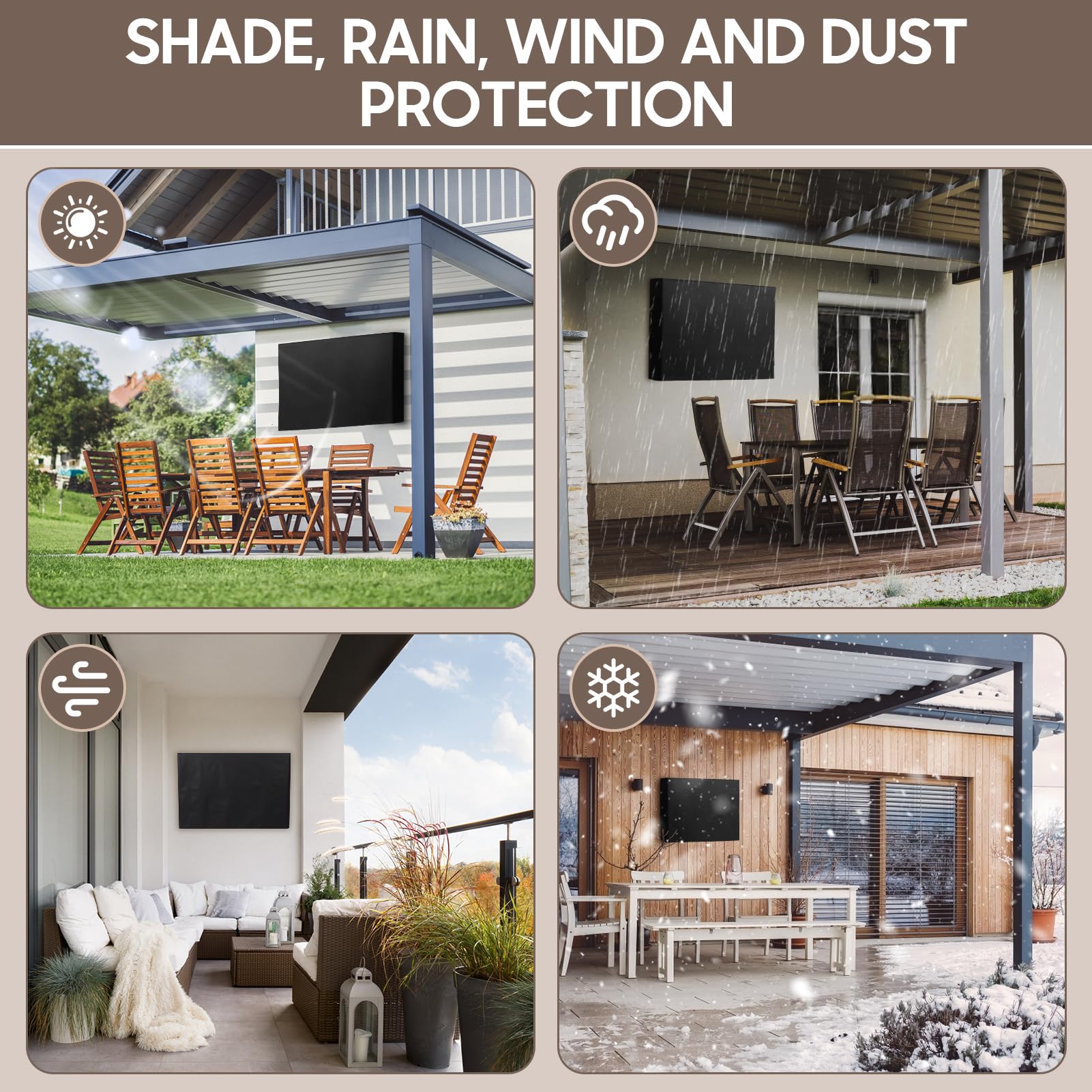 Gugxiom Cubierta para TV al aire libre 600D Oxford tela Patio TV cubierta impermeable resistente a la intemperie TV Protector de pantalla para exterior negro