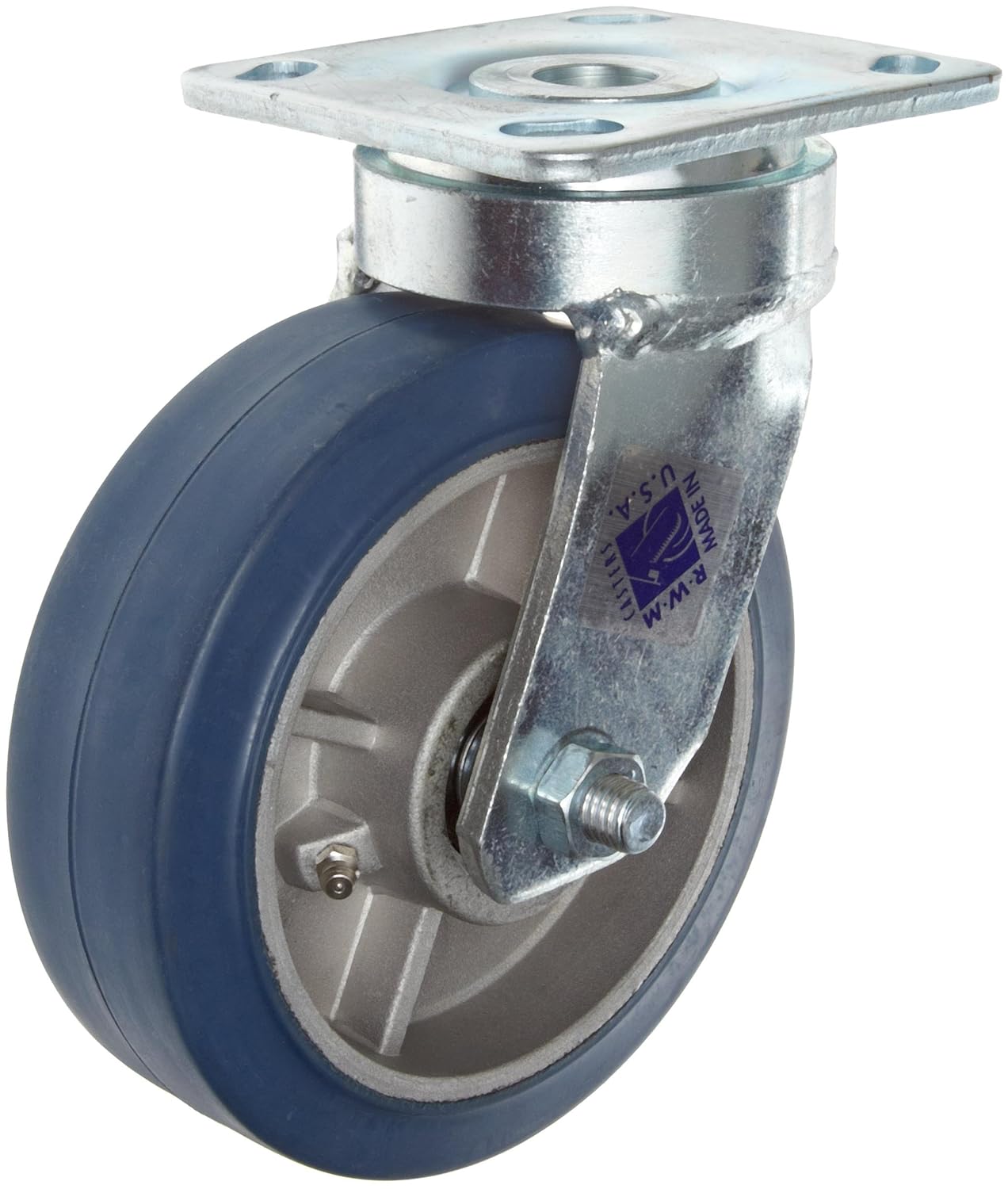 RWM Casters Freedom 48 Series Plate Caster, Swivel, Rubber on Aluminum