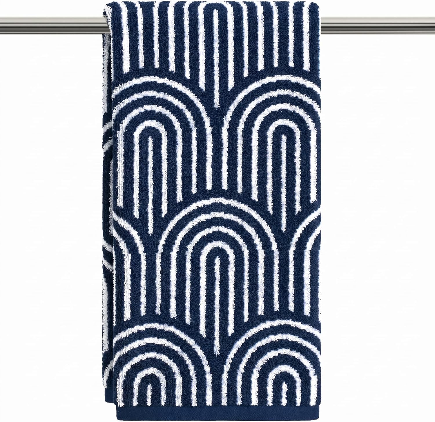 Artoid Mode 2 Pcs Beige Navy Blue Arched Stripes Jacquard Hand Towels for Bathroom, Cotton Soft Absorbent Bathroom Decor Towels, 13.7 x 29.5 Inch