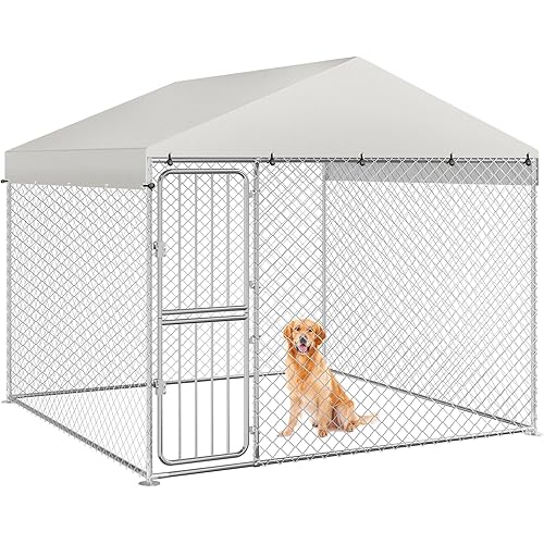 YITAHOME Large Outdoor Dog Kennel 7.6×7.6×6.6FT Large Dog House Pet Pens Dog Run Enclosure with UV-Resistant Waterproof Roof Cover and Secure Lock Dog Fence Outdoor for Yard