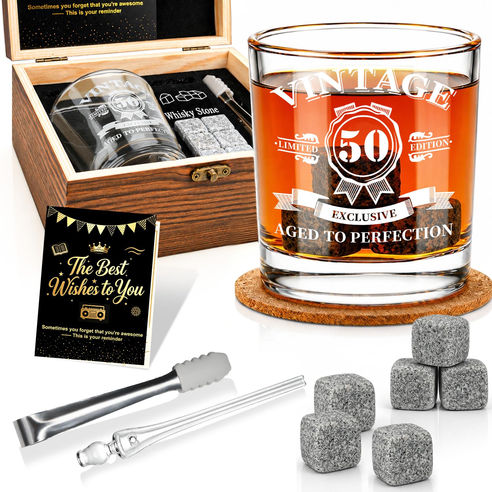 EXREIZST 1976 Whisky Glass Set – 50th Gifts for Him, Box & Stones — image 1
