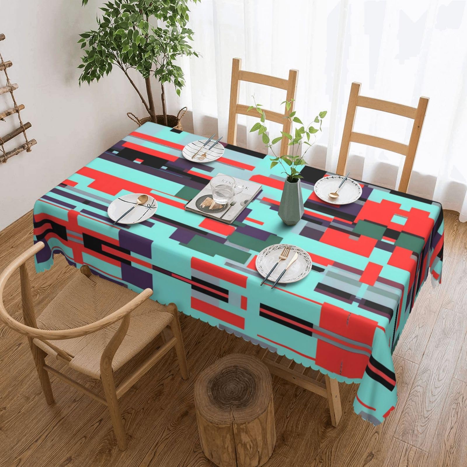 HLBSDM Striped Combination Square Lace Tablecloth, 54x72 Inch Restaurant Decorative Tablecloth, Party Banquet Indoor and Outdoor Universal Tablecloth