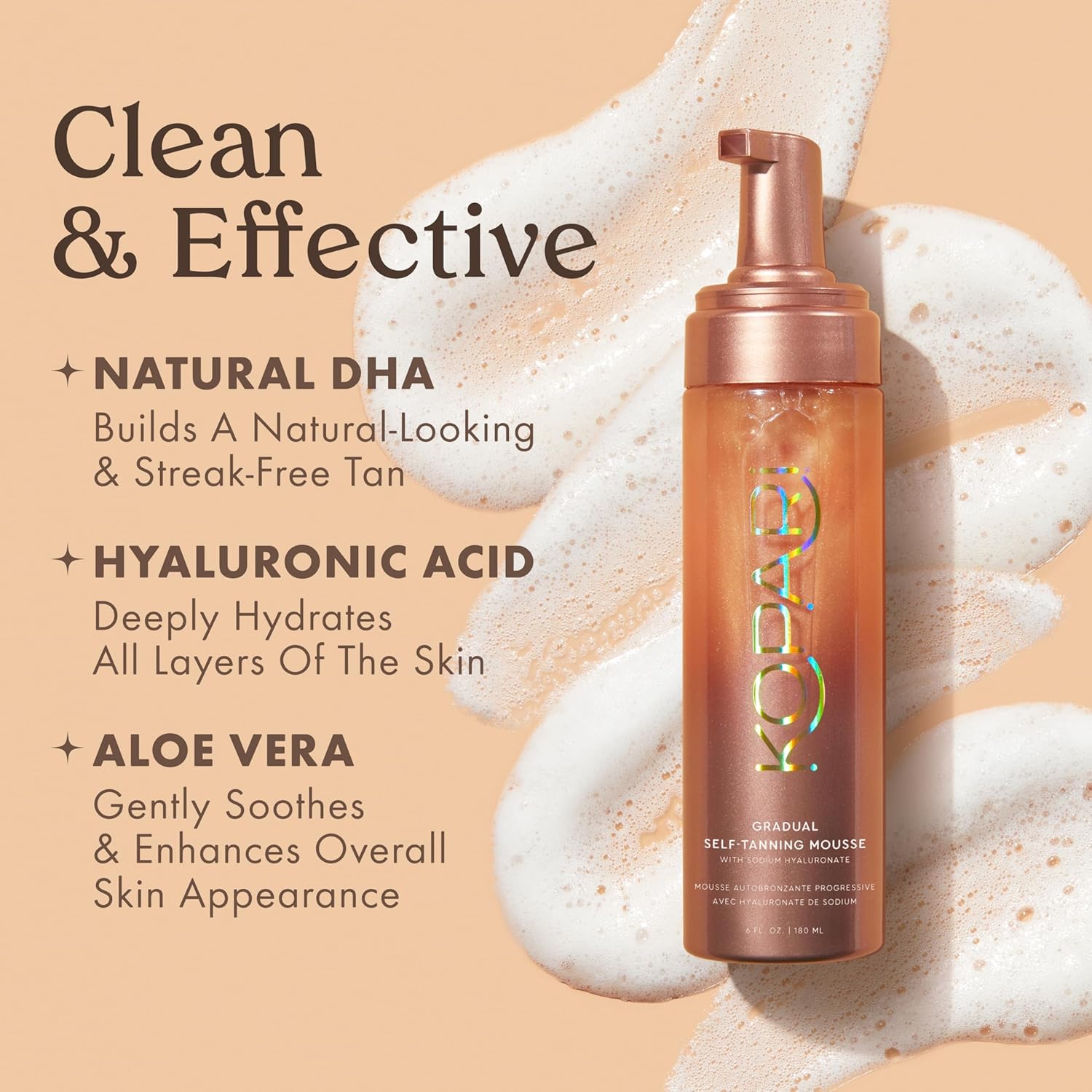 Kopari Gradual Self-Tanning Mousse Infused with Hyaluronic Acid, Even Application, Long-Lasting Natural Color, Smooth Streak-Free Results image 3 of 4 B0DNSV86GY