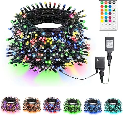 Luces de Navidad que cambian de color, 66 pies, 200 luces LED RGB de Navidad con control remoto, impermeables, luces de Navidad al aire libre para