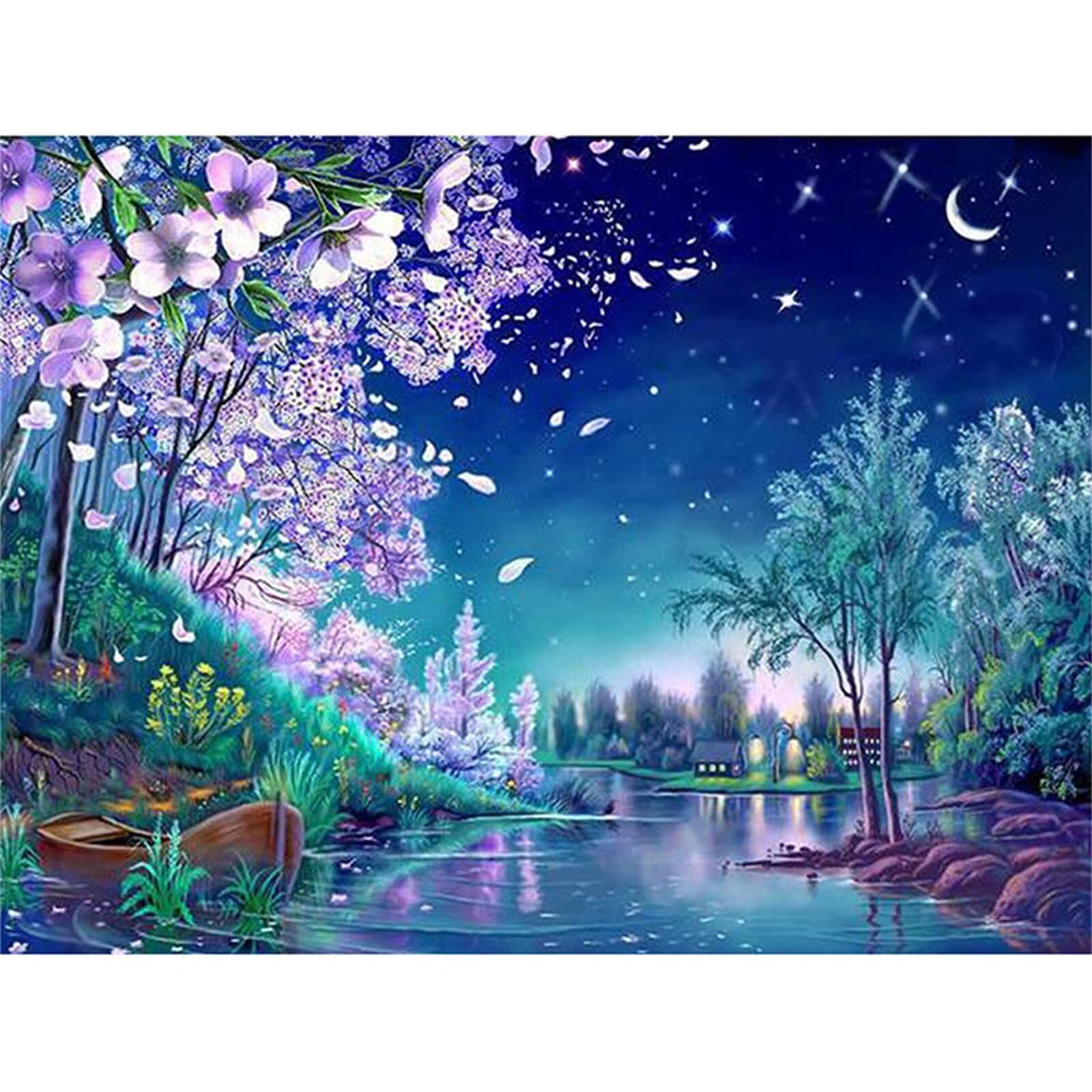 DIY Diamant Painting Broderie Kit Complet 5D Grand Format 60x90cm Lune Fleurie T-851