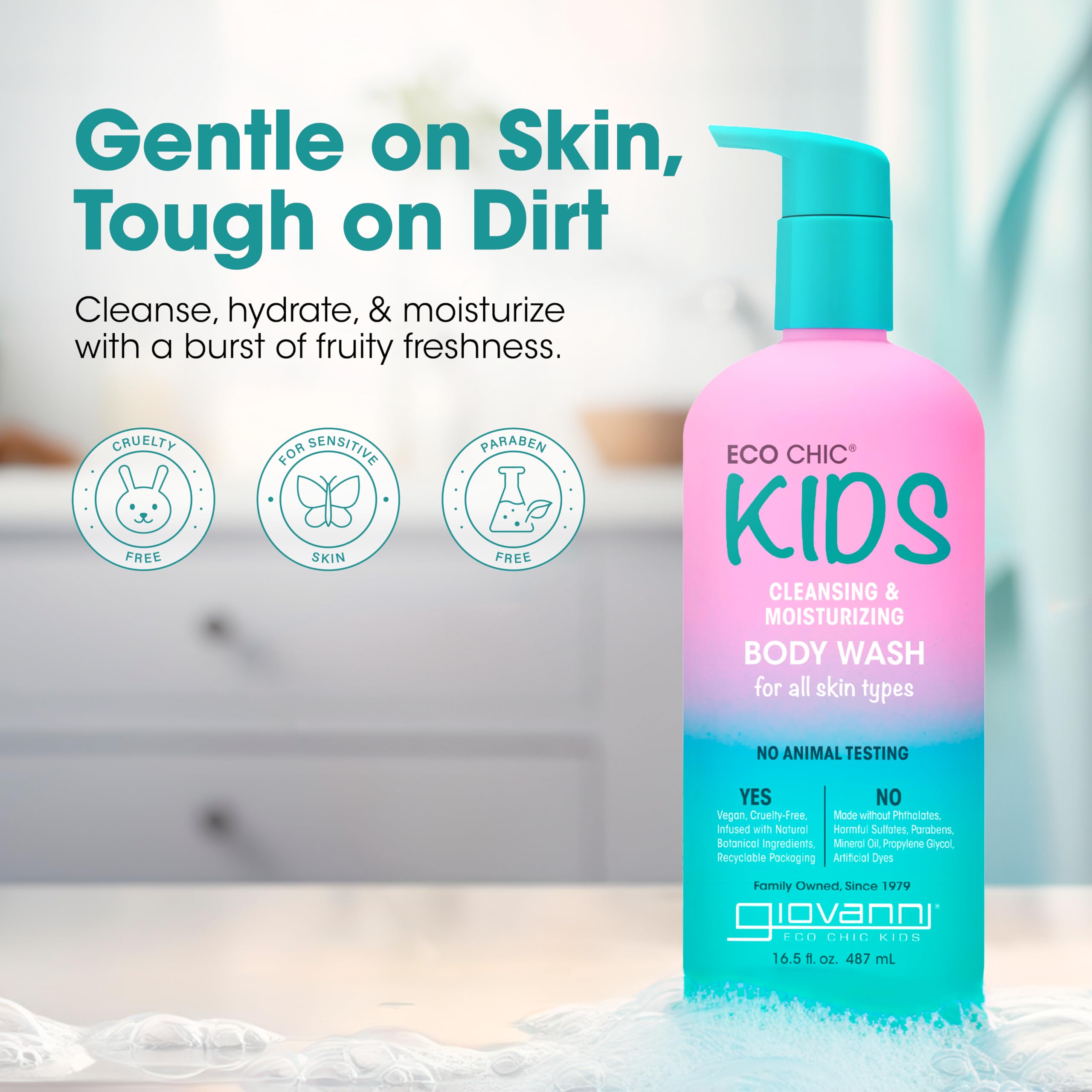 GIOVANNI Eco Chic KIDs Cleansing & Moisturizing Body Wash - Kids Body Wash, Kids body Wash Sensitive Skin, Kids Soap And Body Wash, Kids Sensitive Body Wash, For All Skin Types - 16.5 Fl Oz