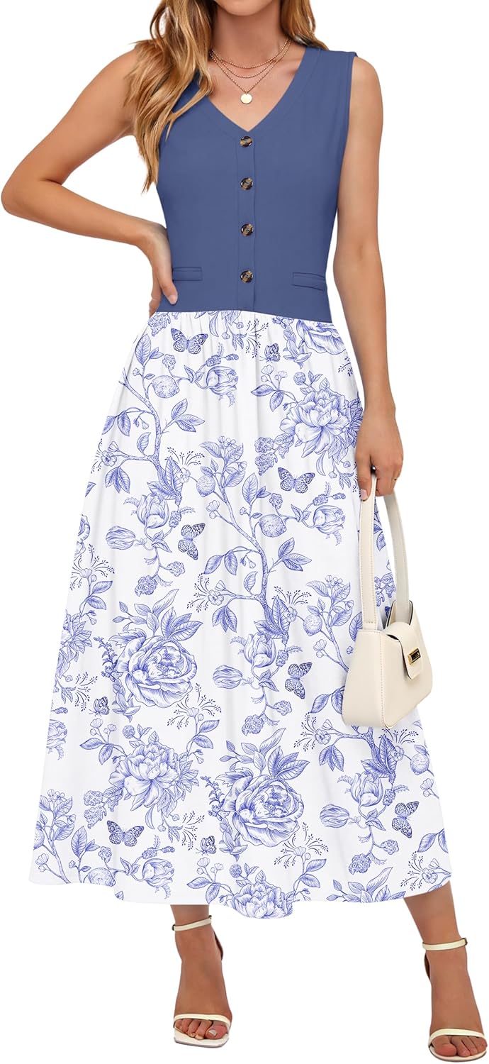 MOLERANI Women Summer Maxi Dress 2026 Casual Sleeveless Vacation Dresses V Neck Elegant Flowy Sundress with Pockets - Image 2