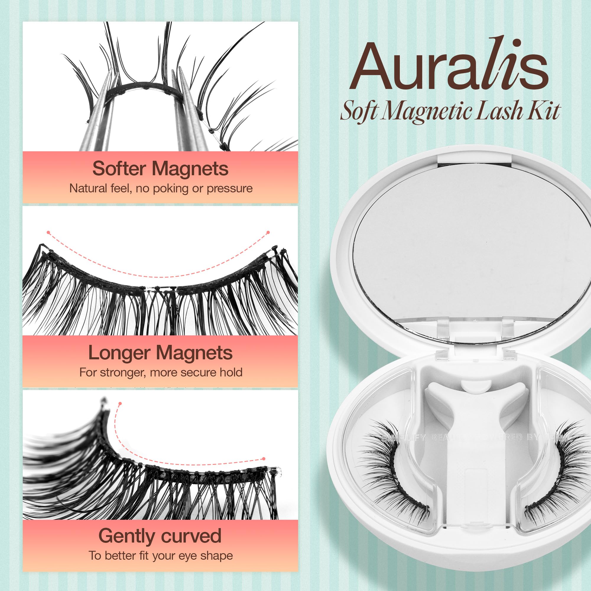 LASHVIEW Magnetische Wimpern mit Applikator, wiederverwendbar, weich, magnetisch, natürliches Aussehen, mit 0,17 mm ultradünnen Magneten, kein Kleber erforderlich, einfach zu tragen und zu entfernen