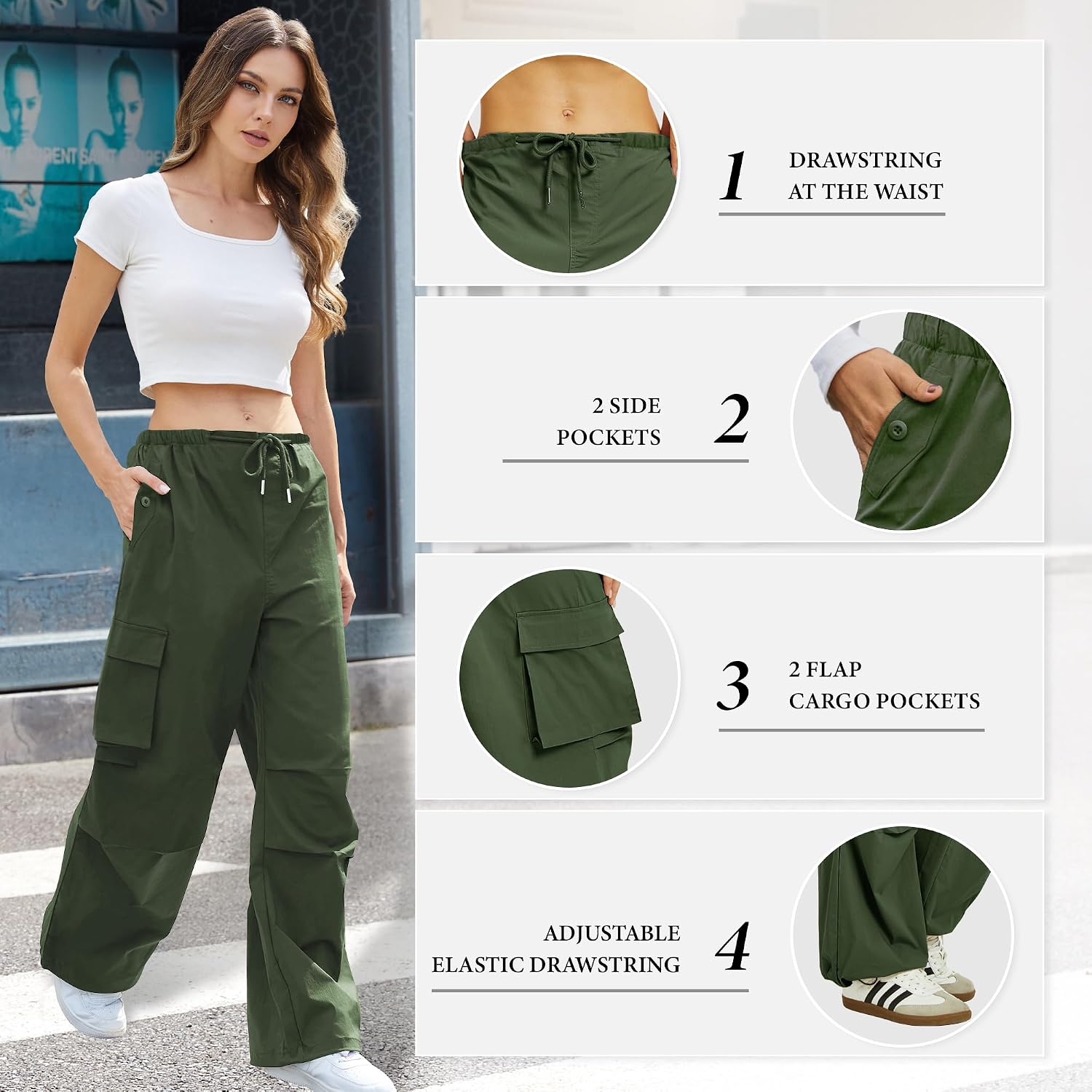 COPYLEAF Cargo Pants Women Low Waisted Parachute Pants with Pockets Loose Baggy Hiking Pants Y2K Clothes