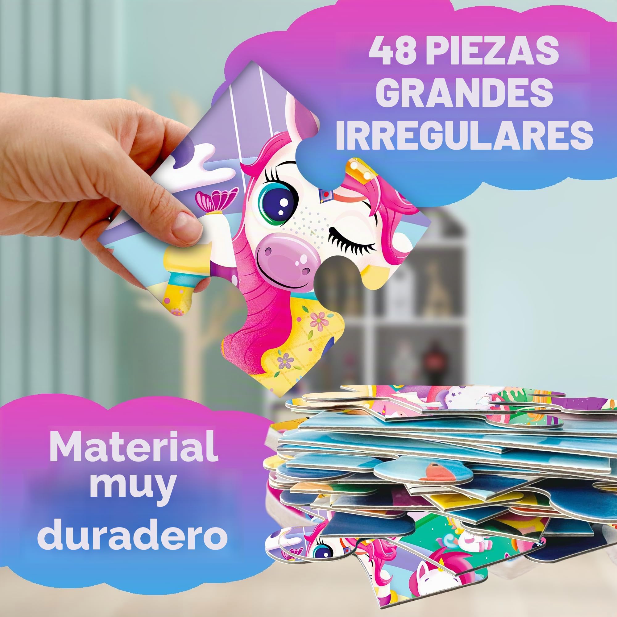 QUOKKA Rompecabezas Gigante De Suelo para Niños De 4 A 6 Años - 60 x 90 cm - Extra Grueso - 48 Piezas -Rompecabezas Infantil De Unicornio para Niños De 3 A 5 Años