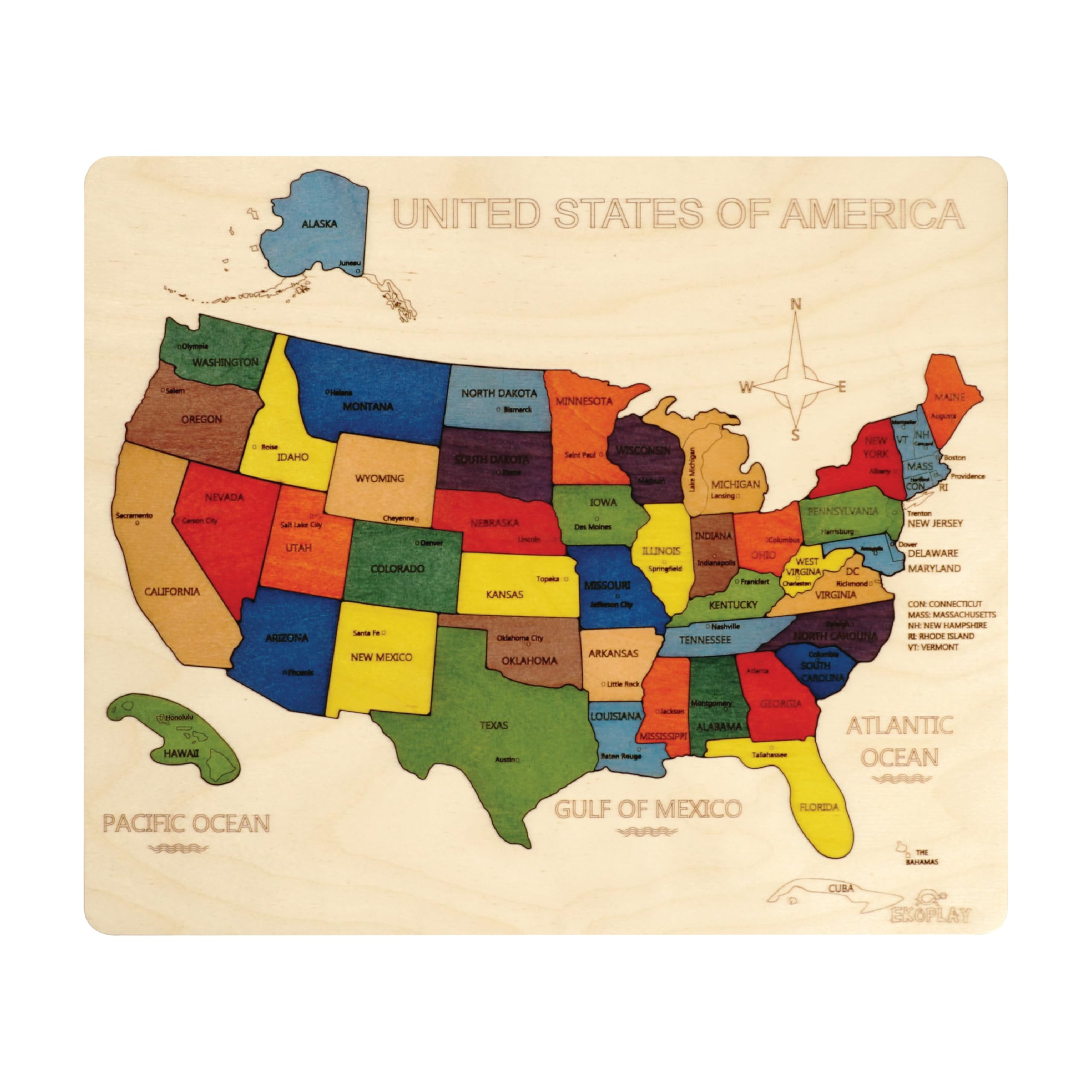 USA Map Wooden Jigsaw Puzzle for Kids | 44 Puzzle Pieces | Learning & Educational Toy Gift for Boys & Girls Ages 3 Years and Above