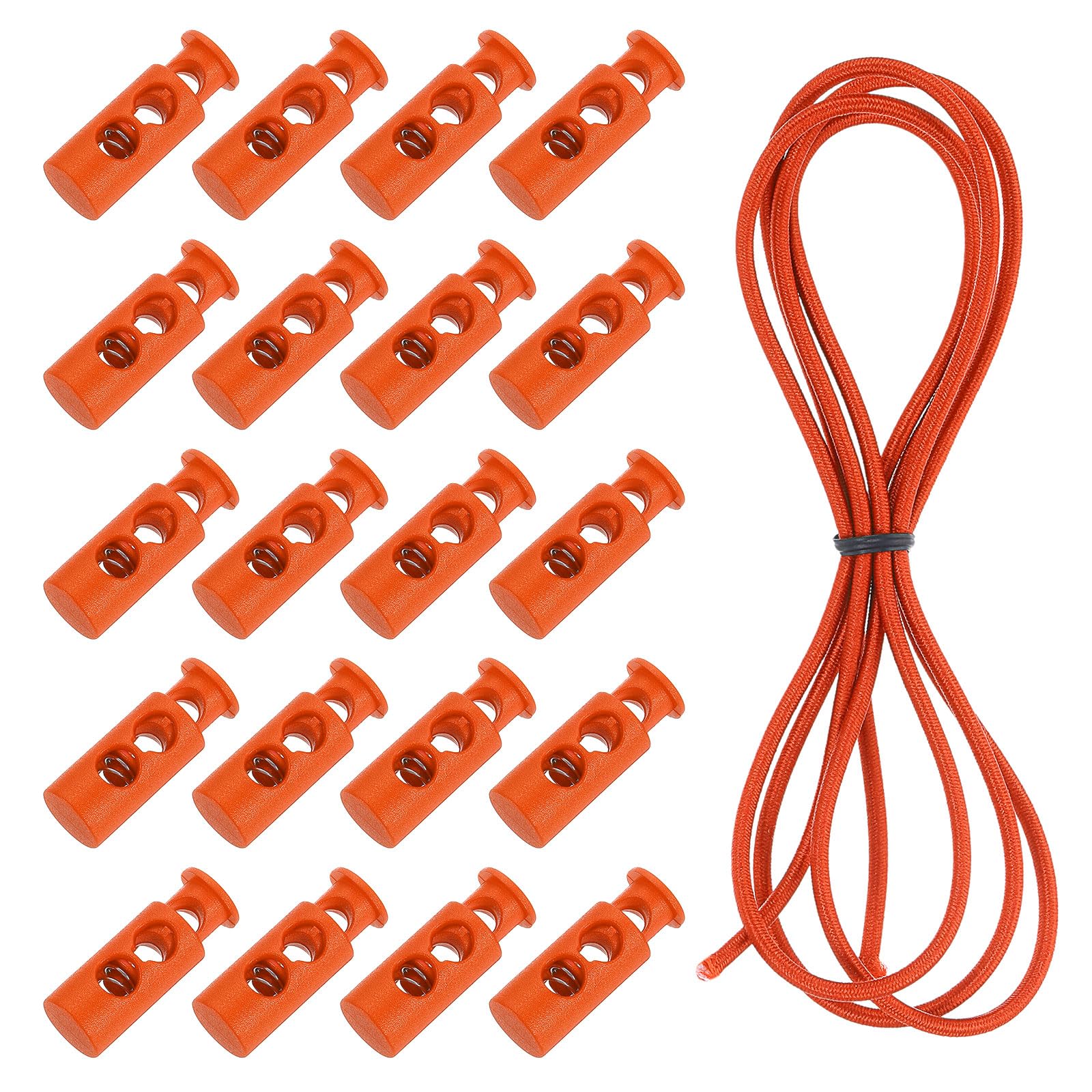 uxcell 20 Pcs Double Hole Cord Locks with 39Inch Elastic Shock Cord, Plastic Spring Toggle Stopper Clip with Stretch String for Shoelaces Drawstrings