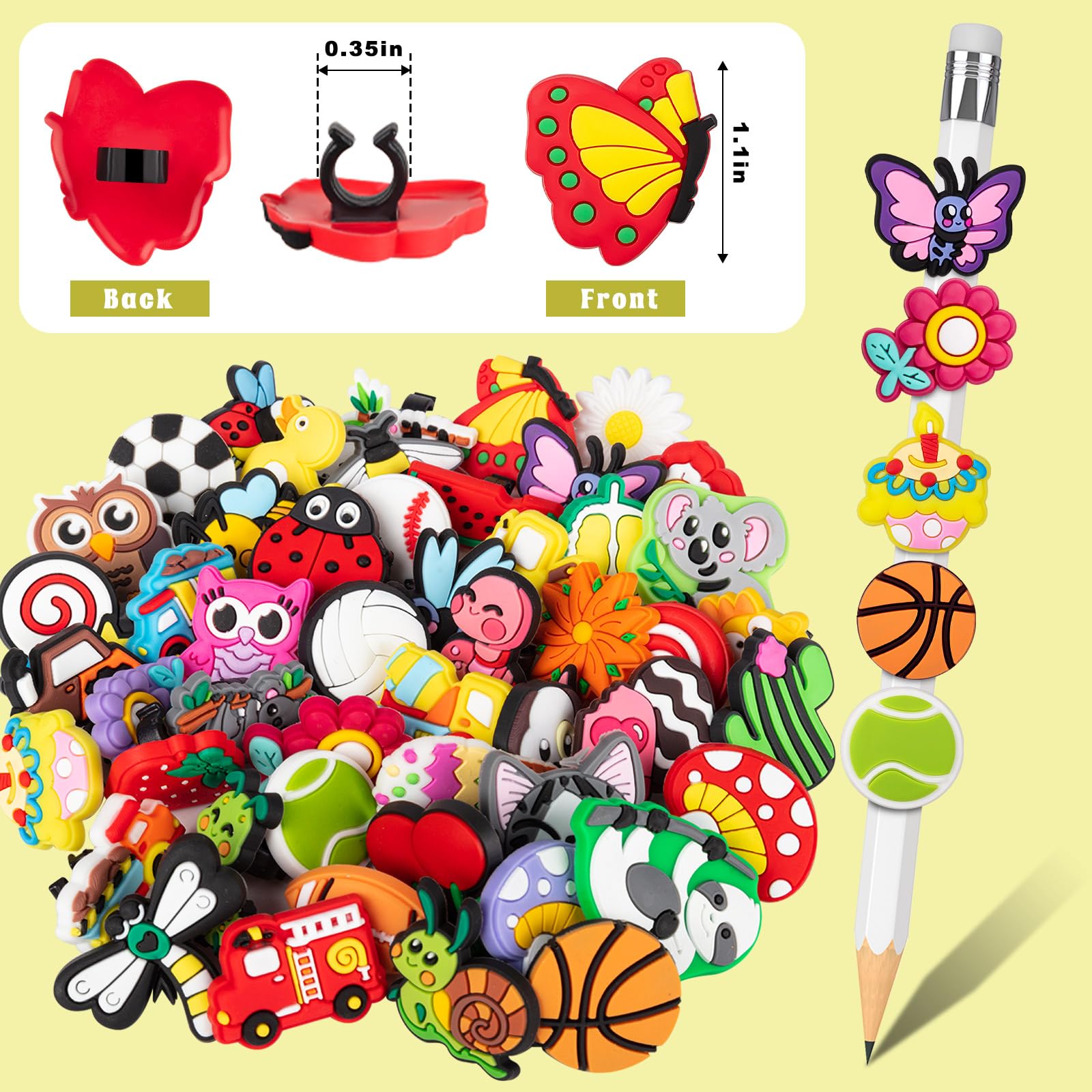 50PCS Random Theme Pencil Toppers - PVC Pen Charms For Classroom Rewards & Gifts