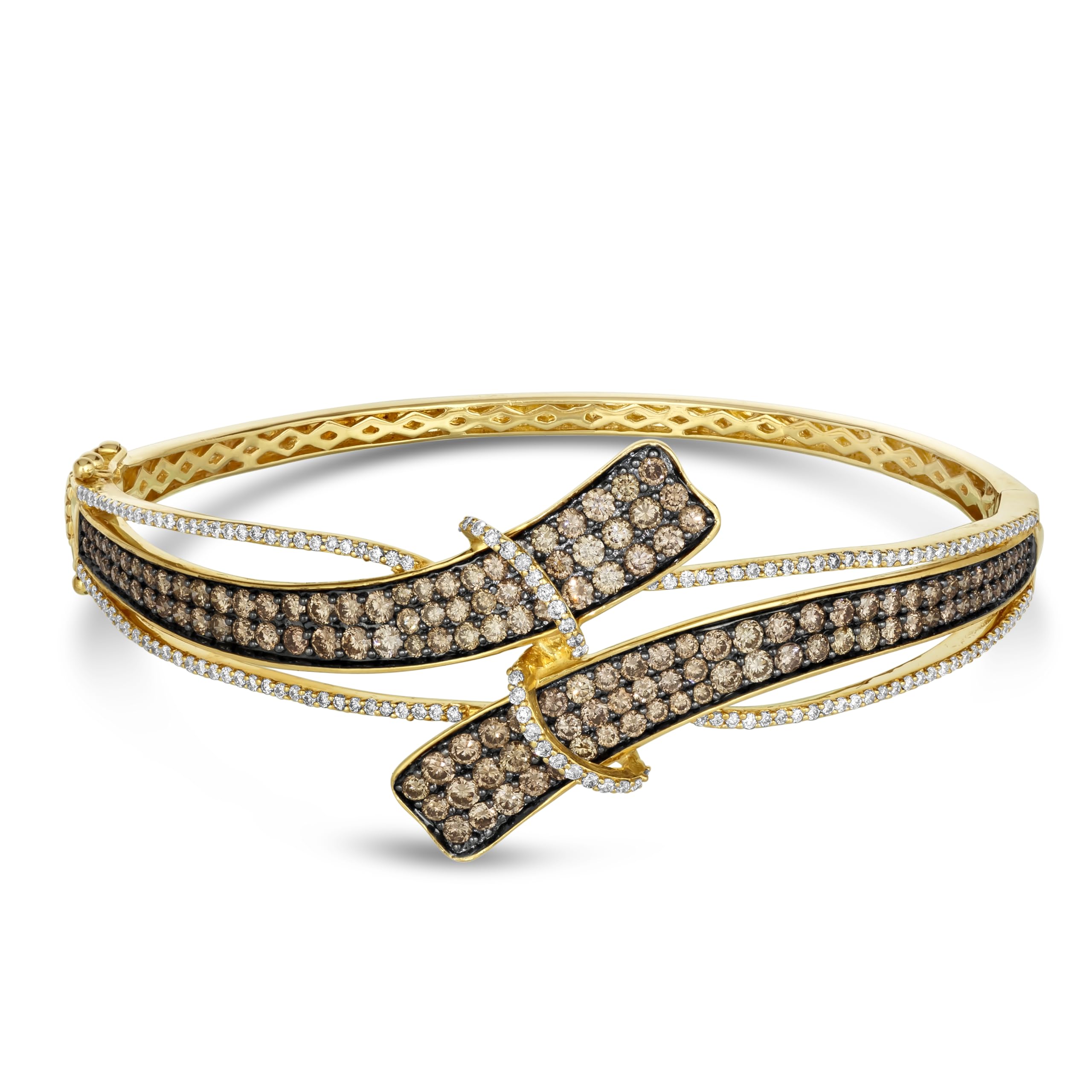 LE VIAN 4 2/5 Carat White and Chocolate Diamond Bypass Bangle Bracelet for Women in 14k Yellow Gold (G-H/Brown, VS2-SI1, 4.41 cttw) Round Cut Diamond Ladies Bangle Bracelet