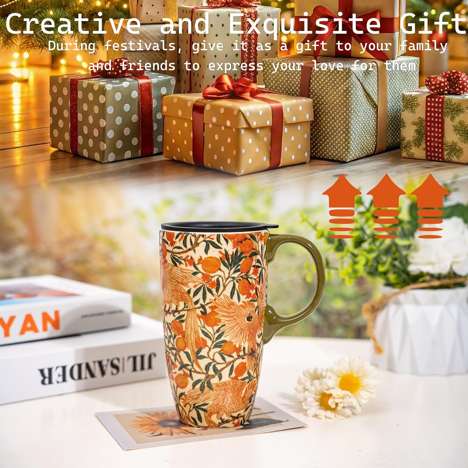 Topadorn 17oz Ceramic Travel Coffee Mug with Sealed Lid Tea Cup with Color Box, Microwave & Dishwasher Safe, Unique Coffee Mug for Latte & Hot Chocolate, Red - Image 3