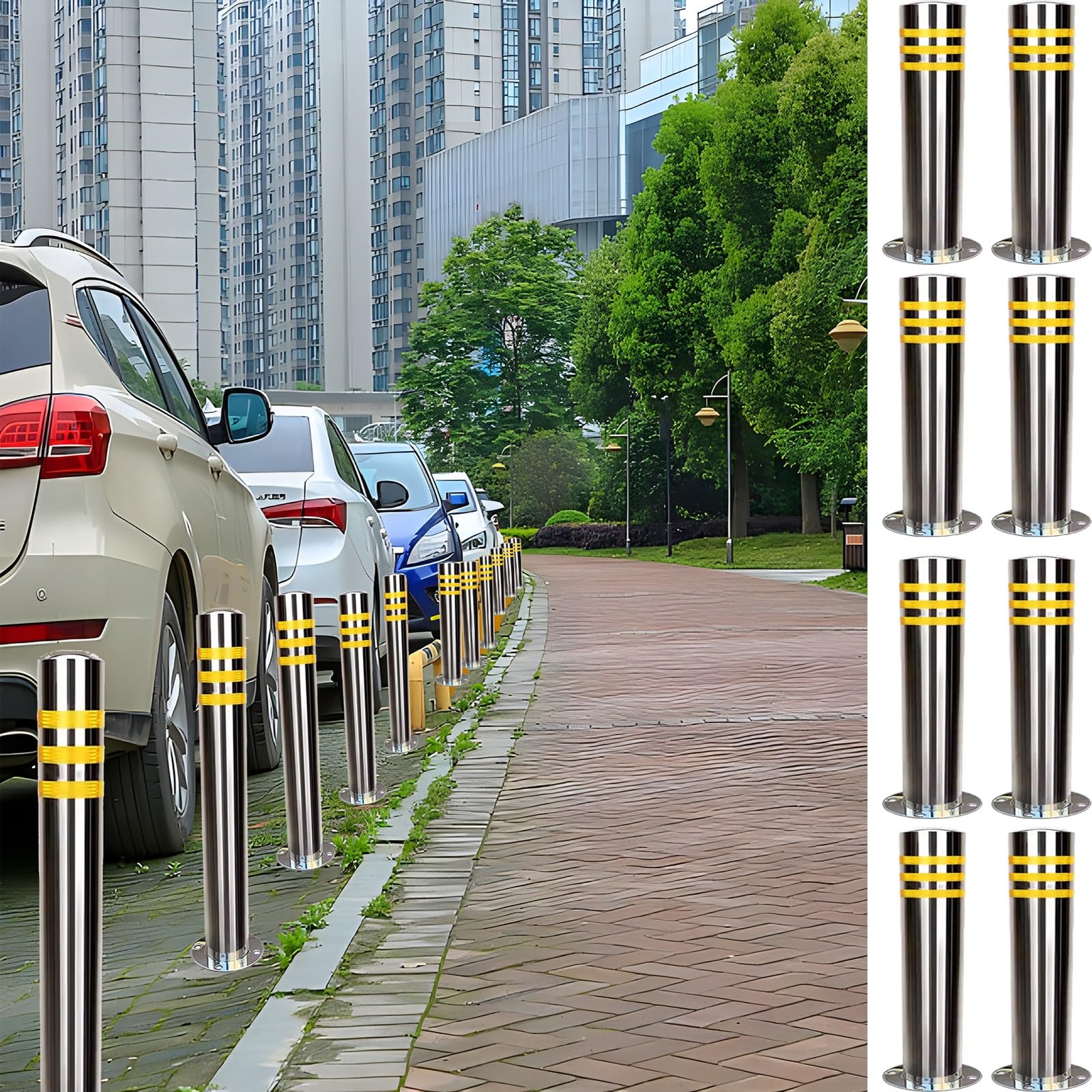 JYBNBBE Traffic Cone Construction Cone Traffic Delineator Parking Post,Barrier Post with Weighted Base,Road Parking Lot Steel Safety Pipe Bollards,H23.6in 8Pack