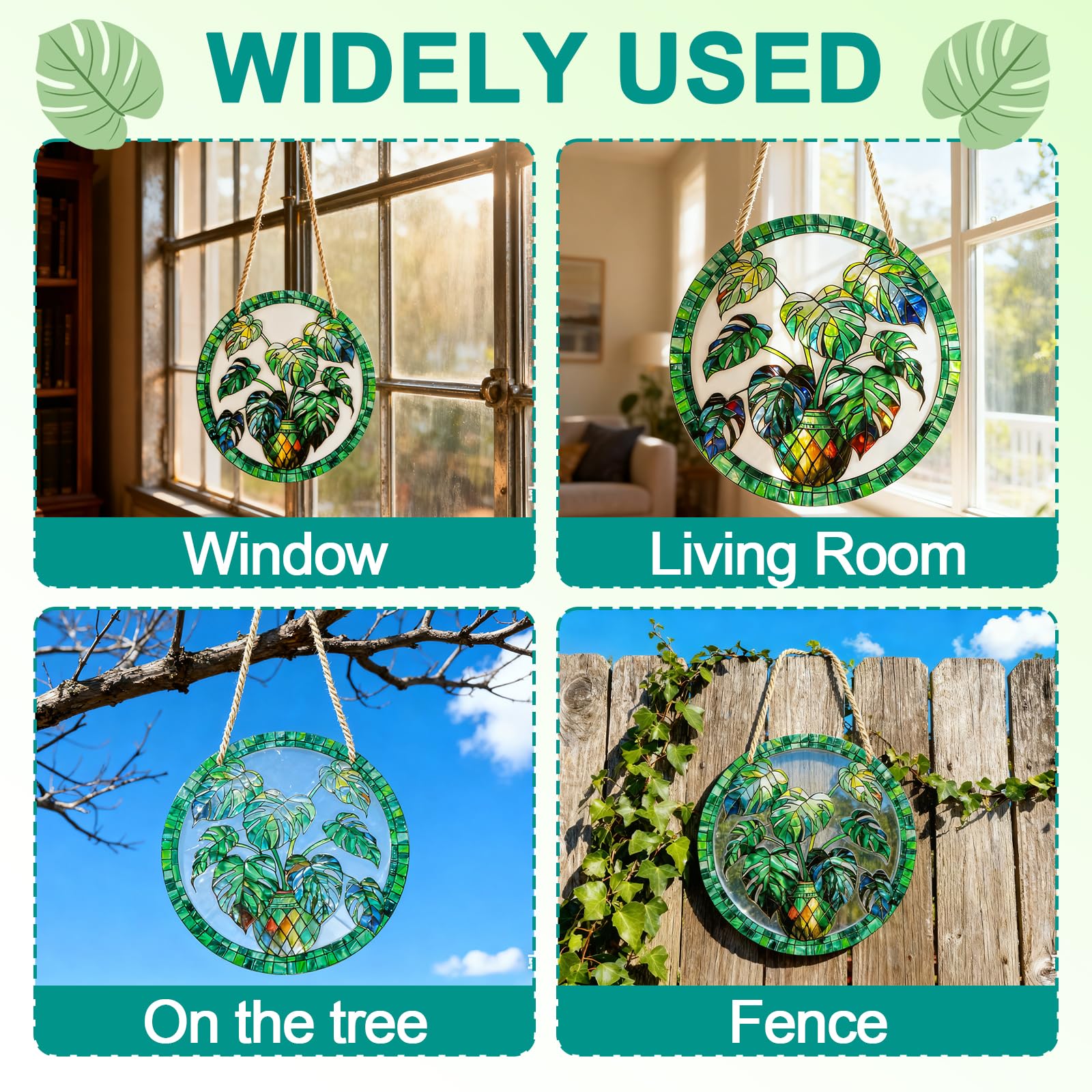 Decoracion Jardin Exterior,Atrapasoles para Ventanas Colgante con Modelado de Plantas Verdes,Adornos Jardin Exterior Impresión a Doble Cara para Terraza,Alféizar,Casa y Jardín