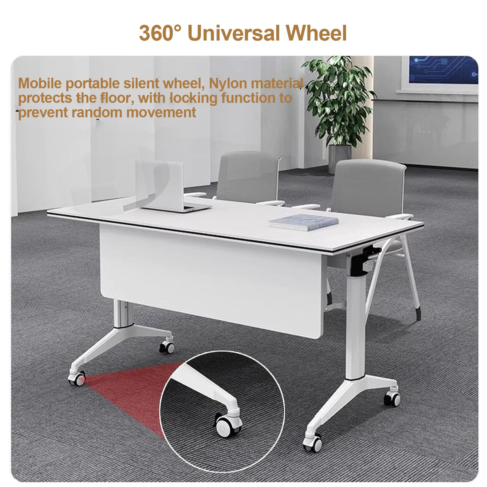 Tavolo da conferenza pieghevole portatile in legno con struttura robusta e ruote a 360° - Tavolo salvaspazio per ufficio, riunioni, seminari e corsi di formazione, 120x55x75 cm/47,2x21,6x29,5 pollic