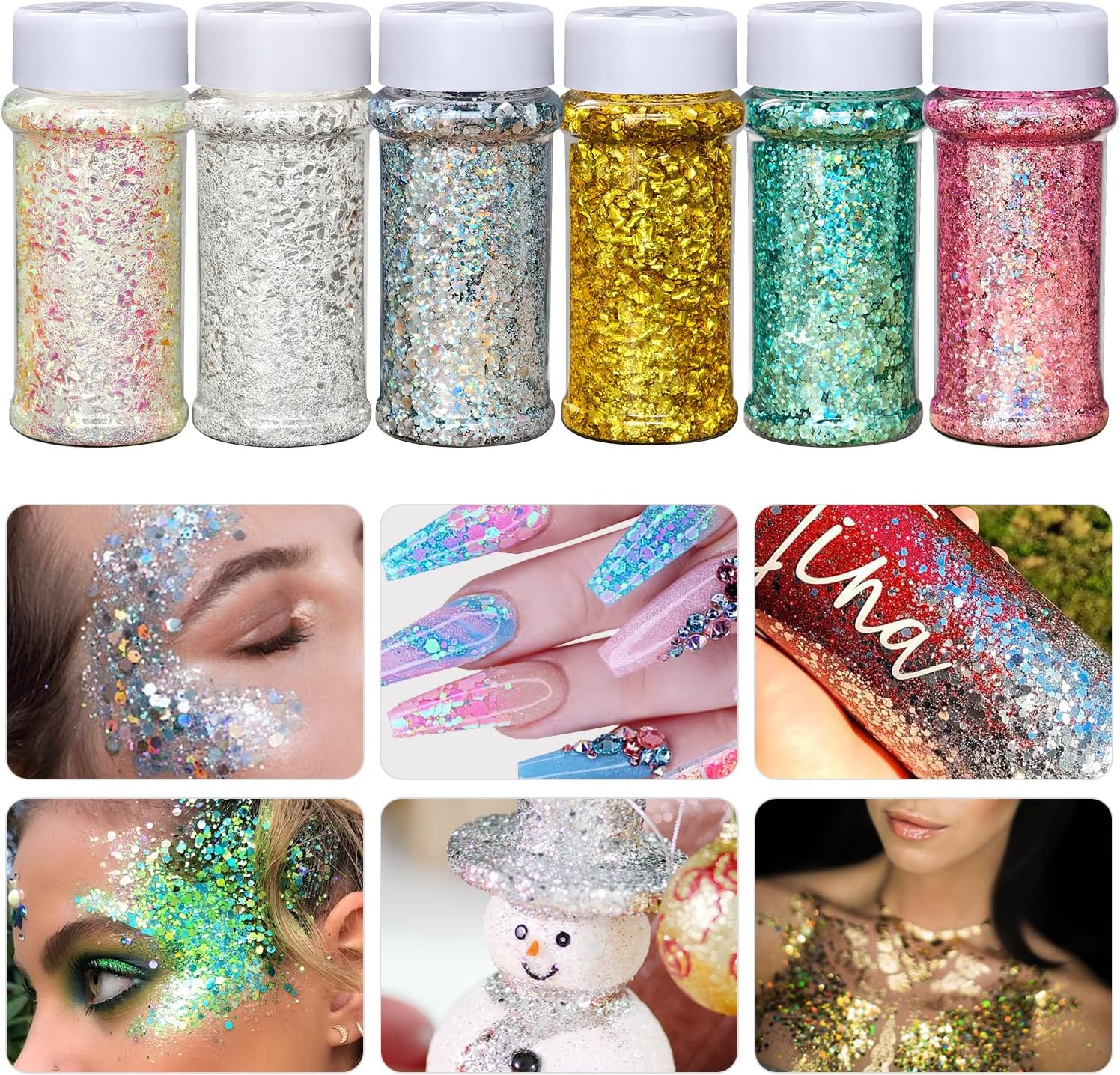 12Colors Chunky Glitter 6color Bubble Glitter and 6color 5D Glitter Holographic Iridescent Glitter for Crafts，Nails Face Body Hair Makeup，Painting Epoxy Art Tumblers，Festival Party Decoration