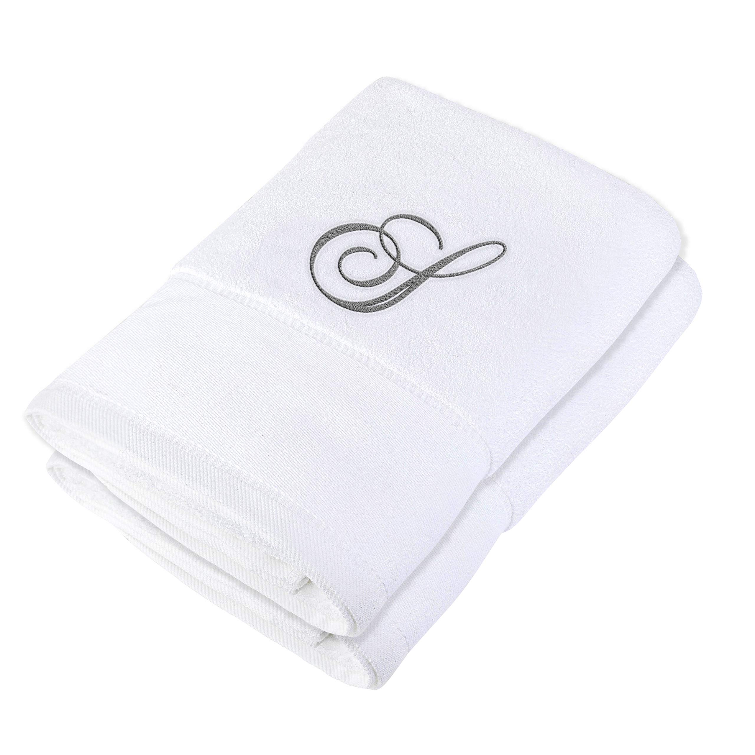 Pack of 2 100% Cotton Monogram Initial Bath Towels - Personalized Highly Absorbent Ring Spun Thick Monogrammed Hotel Spa Towel 27.6" x 57" Large White