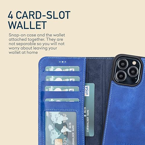 Miniatura 6 de Bayelon Funda para iPhone 13 Pro Max, funda de cuero de grano completo, 2 en 1, funda magnética desmontable con ranuras para tarjetas, soporte y