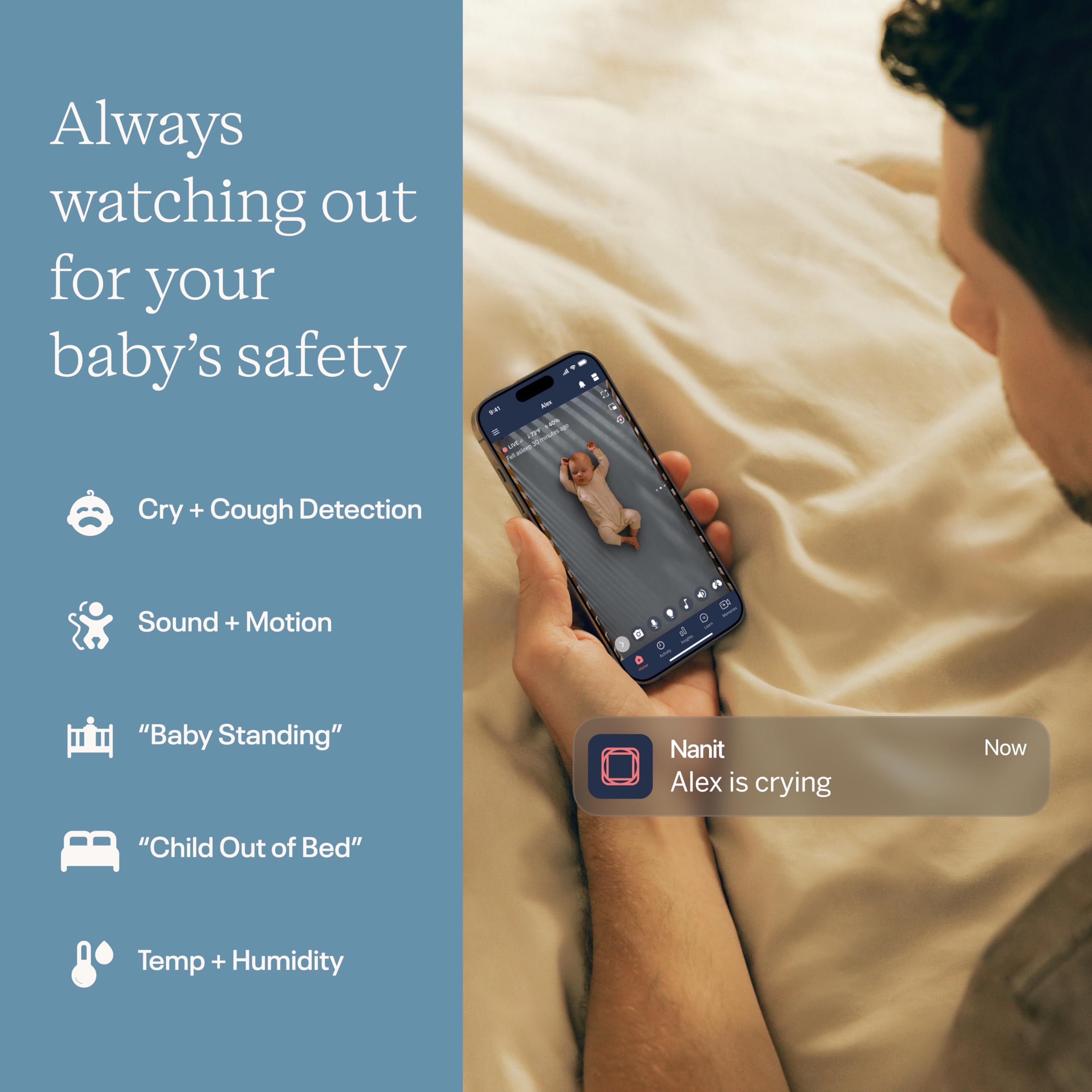 Nanit Monitor de bebé Inteligente Pro y Soporte de Piso de 2ª generación - Cámara de Video y Sonido Wi-Fi 1080P, Entrenador de sueño y rastreador de Movimiento de respiración, Audio bidireccional,