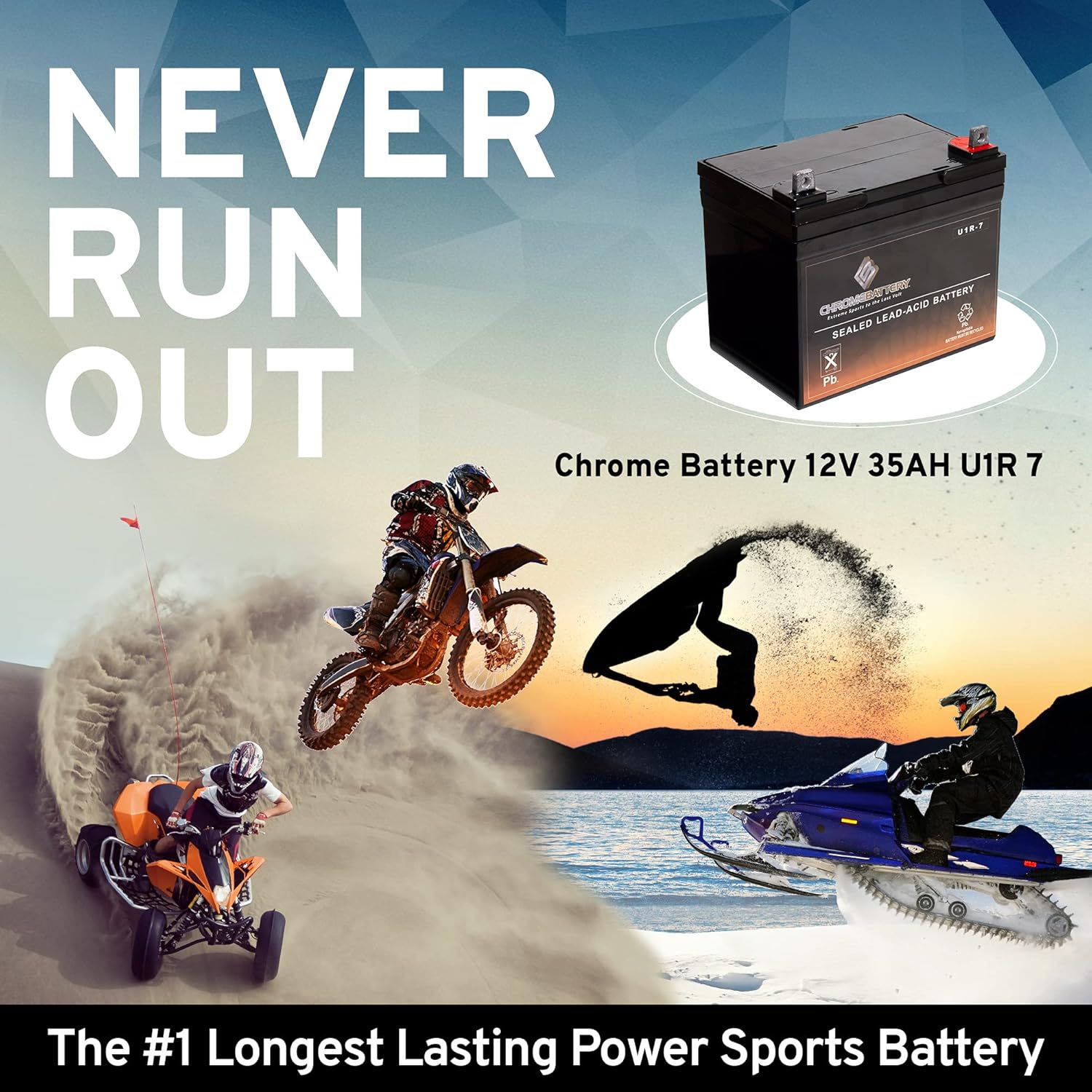 CB CHROMEBATTERY Rechargeable U1R-7 - BCI No. UR1 - Sealed Lawn Mower Battery