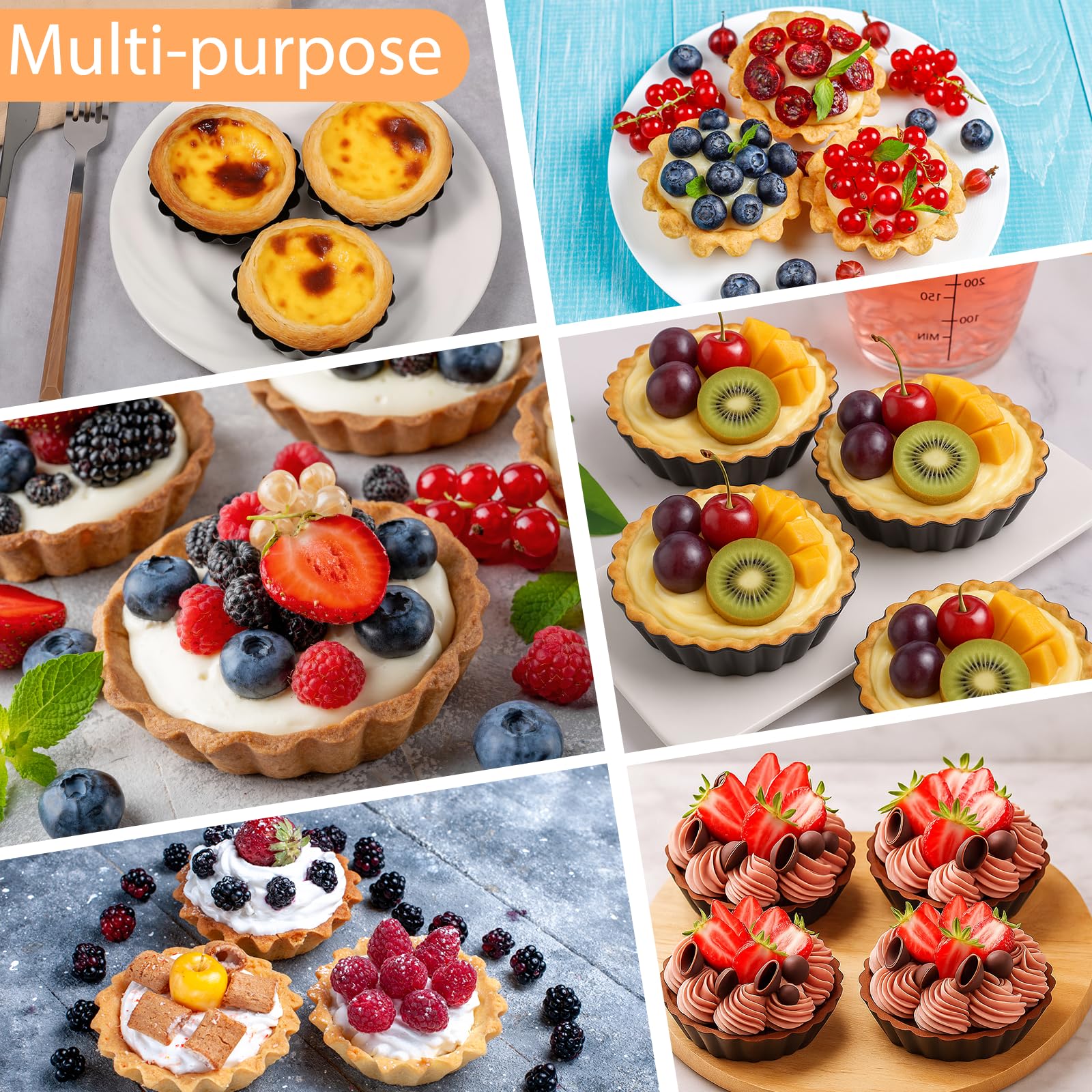 Mini-Kuchenformen mit abnehmbarem Boden, rund, antihaftbeschichtet, Quicheform, Backgeschirr, Ei, Tarte-Formen, geriffelte Seite, kleine Quichepfannen, Stahl, Mini-Kuchenformen für Kuchen, Mousse