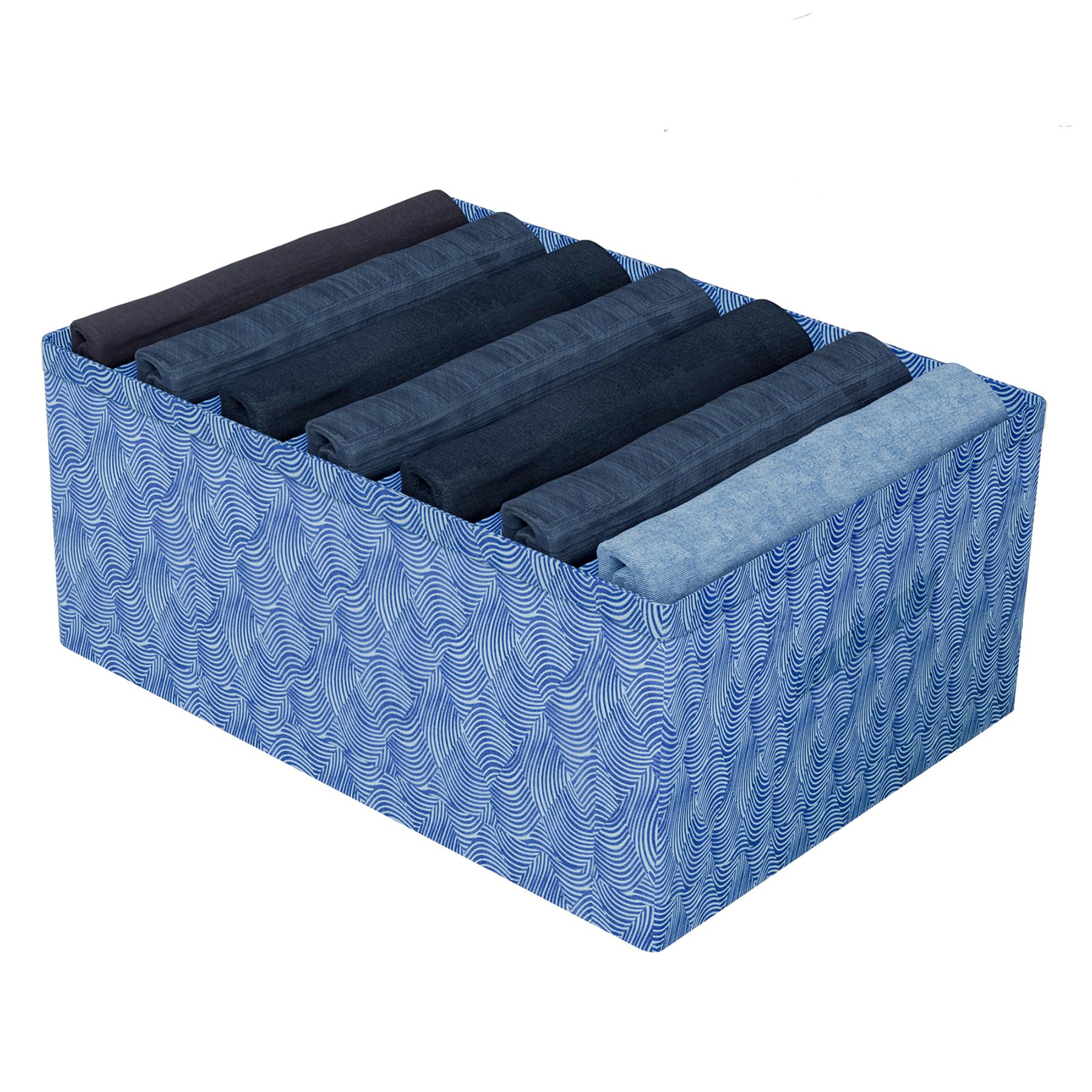 Kuber Industries Trouser Box | 7-Grid Closet Organizer | Clothes Organizer | Storage Box for Pants-Shirt-Sweaters-Bra Panty-Socks | Zig-Zag | Medium | Blue