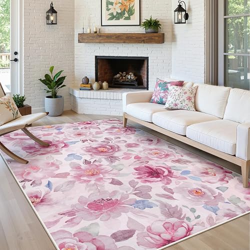 Lahome Pink Floral Area Rug 5x7 Boho