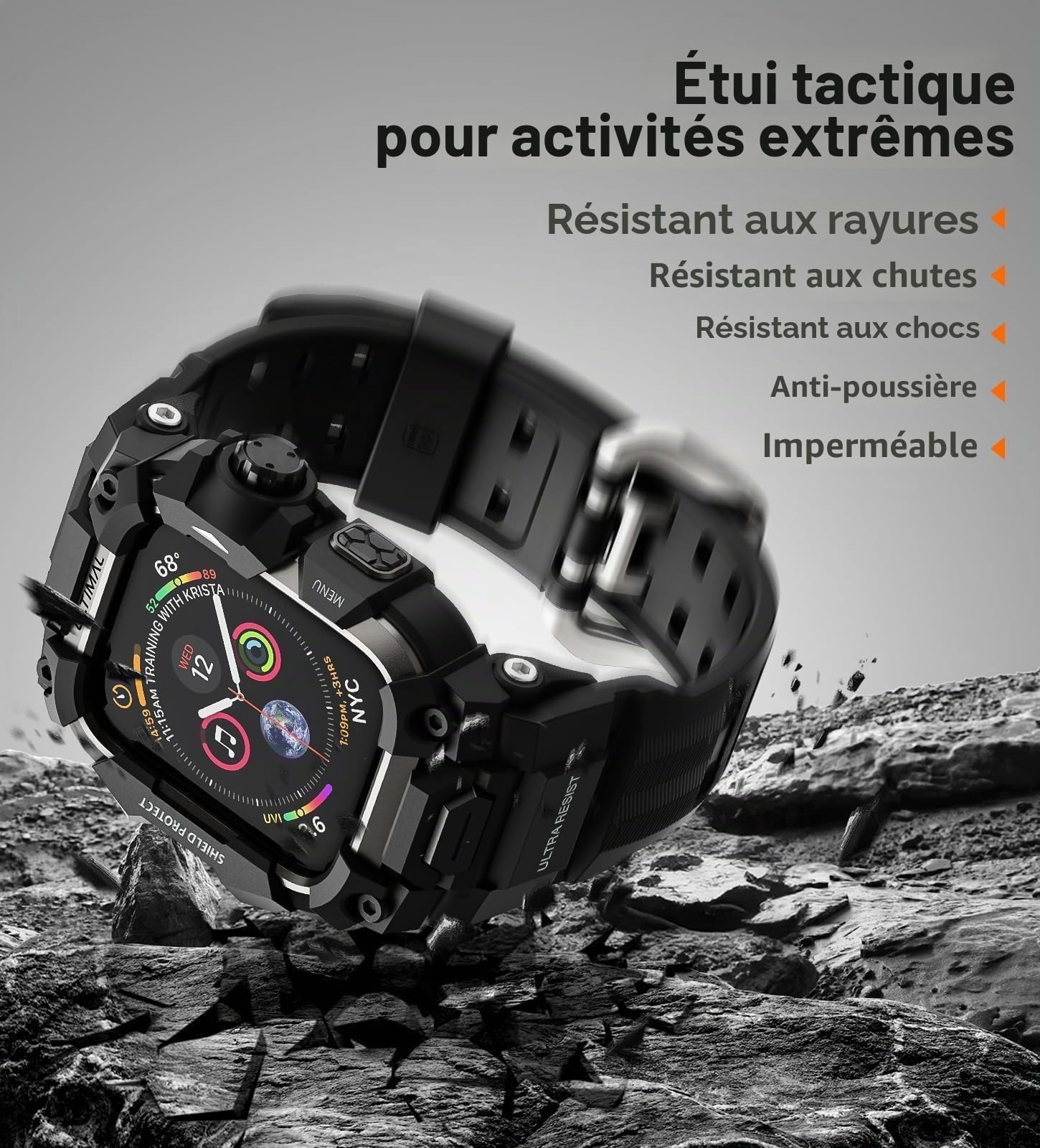 ULTIMAL Sports Bands Compatible with Apple Watch Strap 44mm/45mm, Military Protective Bumper Case, Rugged TPU iWatch Strap, Adjustable Band for Apple Watch Series 9 8 7 6 5 4 SE