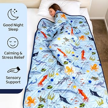 Aricove Weighted Blanket Kids, 7 lb, 40x60 inches, Small Twin Size, Soft Cotton, Machine Washable, Blue/Ocean Animals
